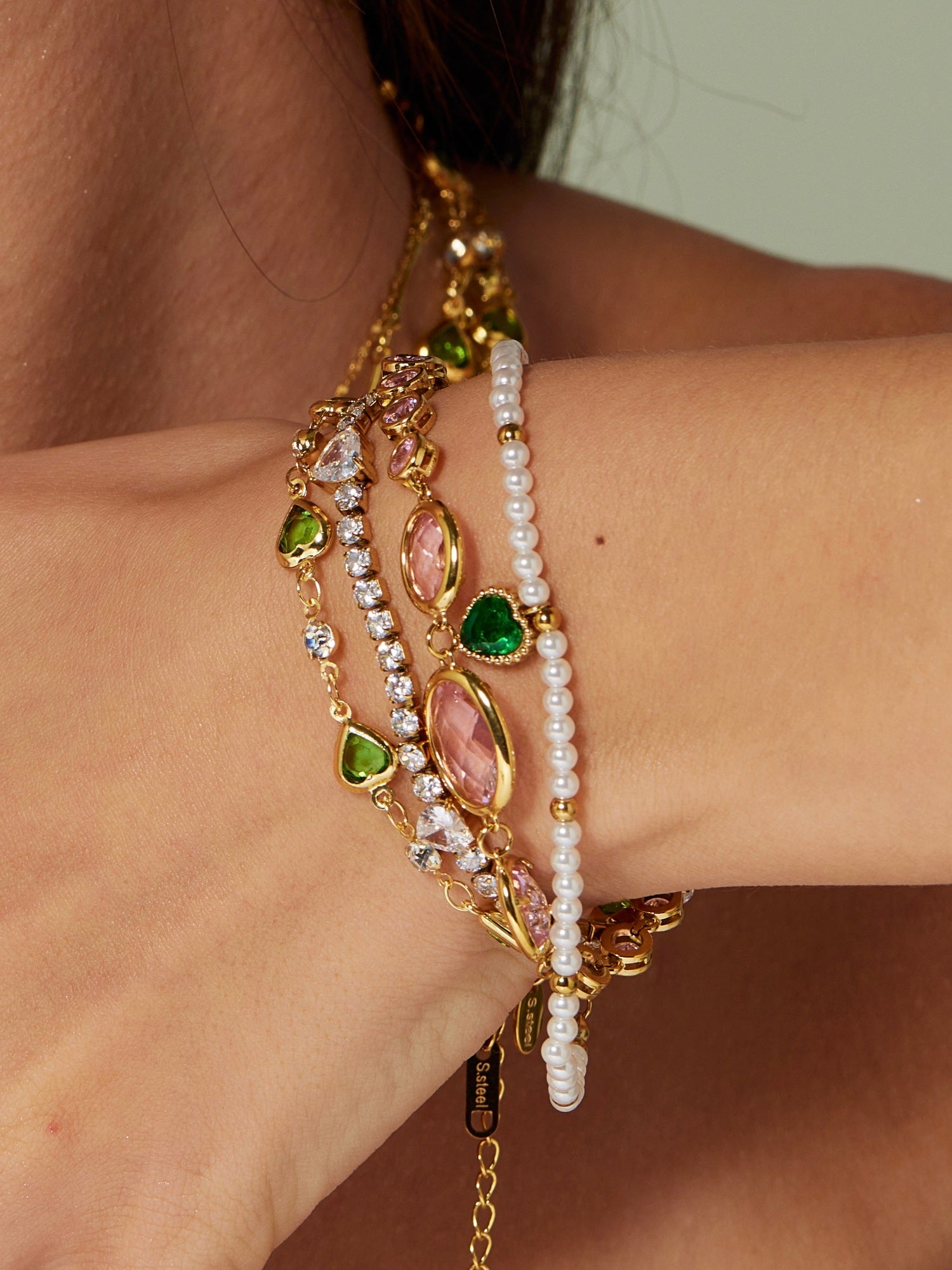 Lara Green Heart Pearl Bracelet - Kuri Jewelry