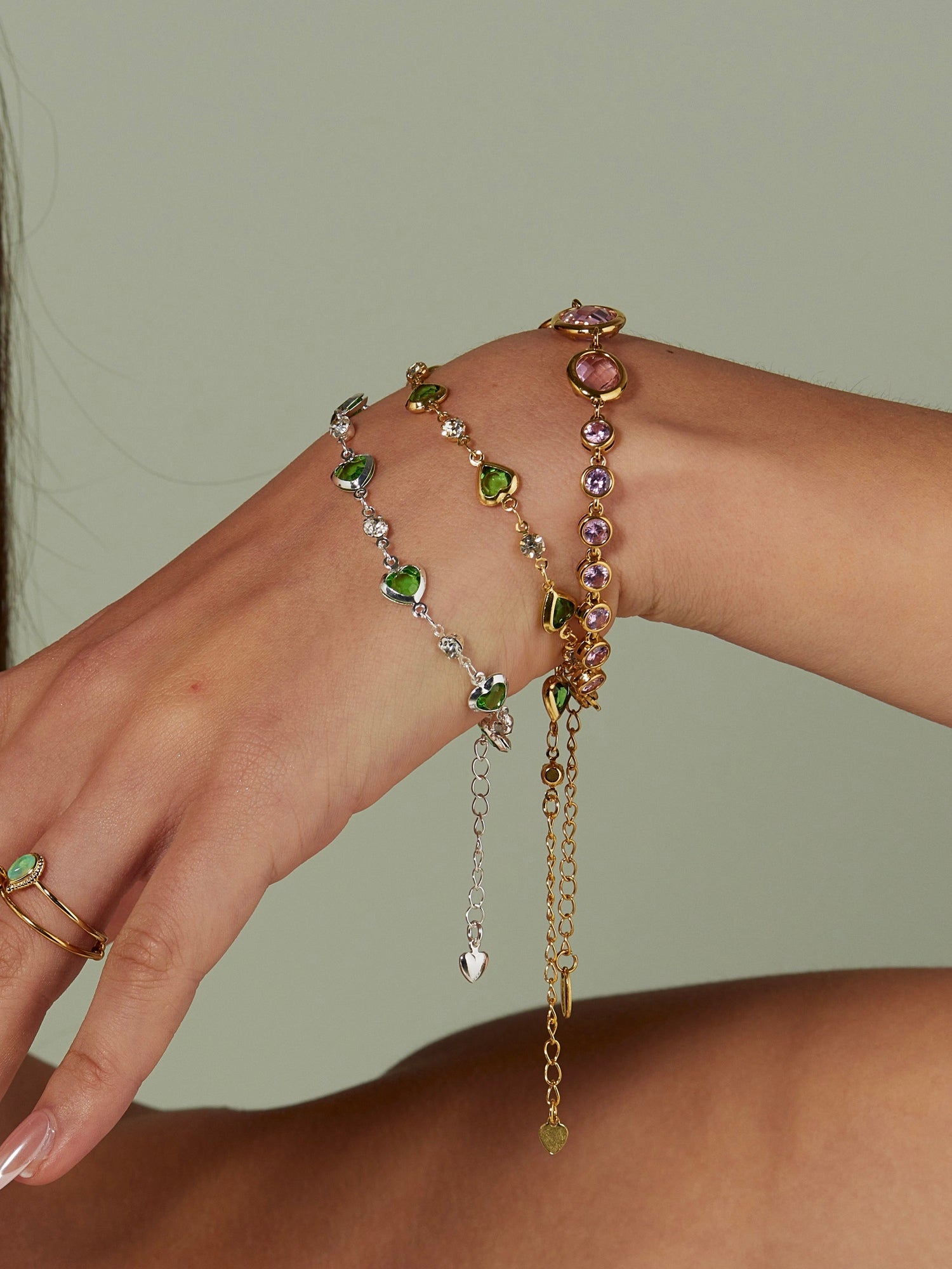 Margaret Green Hearts Silver Bracelet - Kuri Jewelry