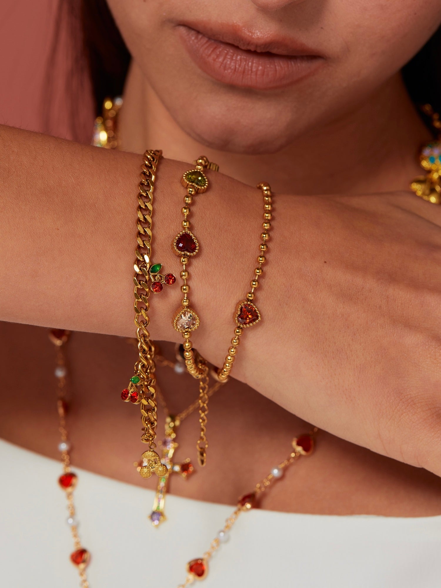 Lara Red Heart Ball Bracelet - Kuri Jewelry