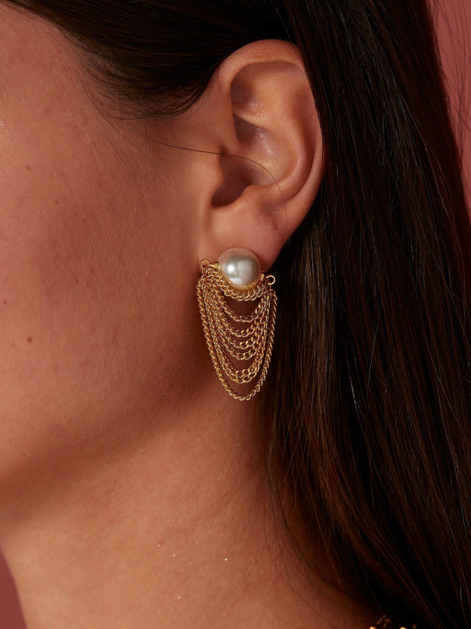 Multi-layered Chain Pearl Earrings - Kuri Jewelry