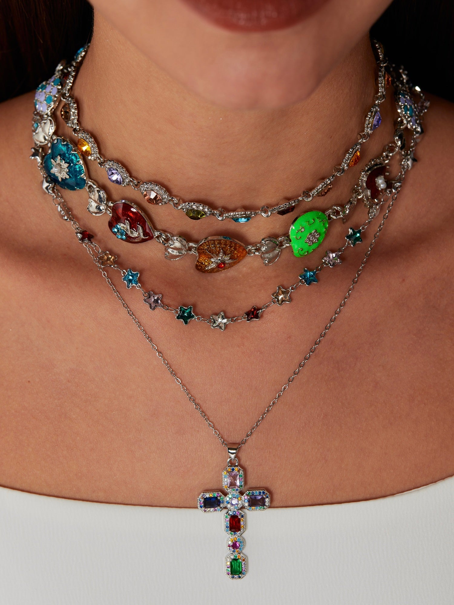 Arabela Colorful Stars Silver Necklace