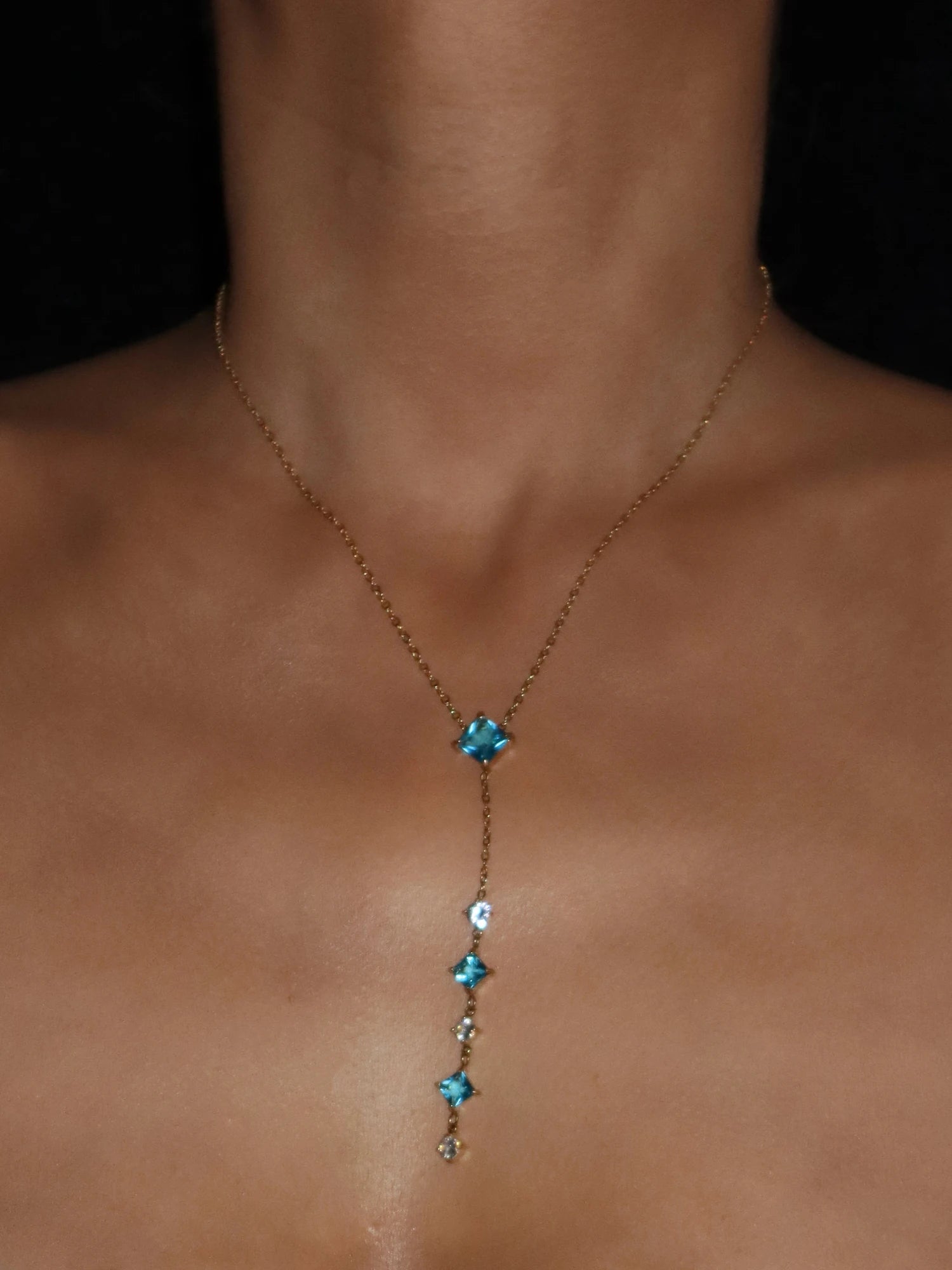 Mavis Blue Square Lariat Necklace