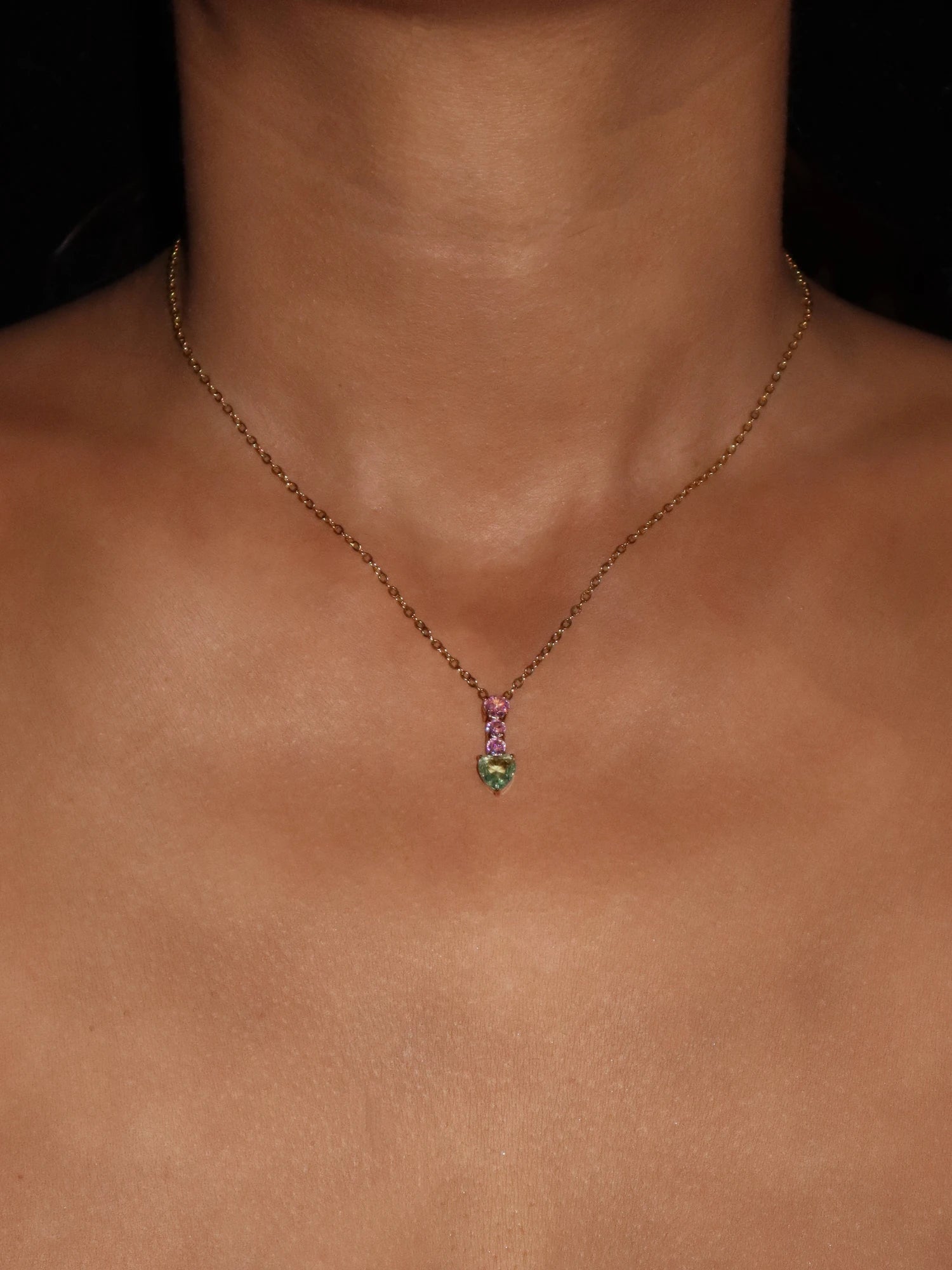 Teresa Pink Crystal Green Heart Necklace