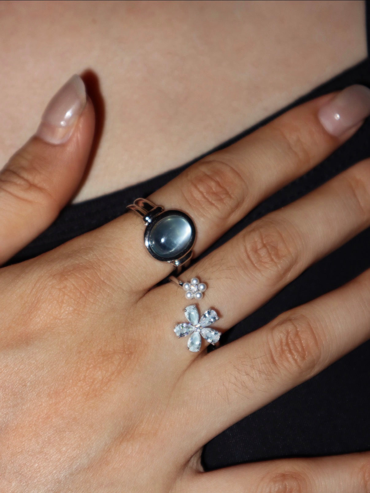 Deirdre Blue Flower & Pearl Ring