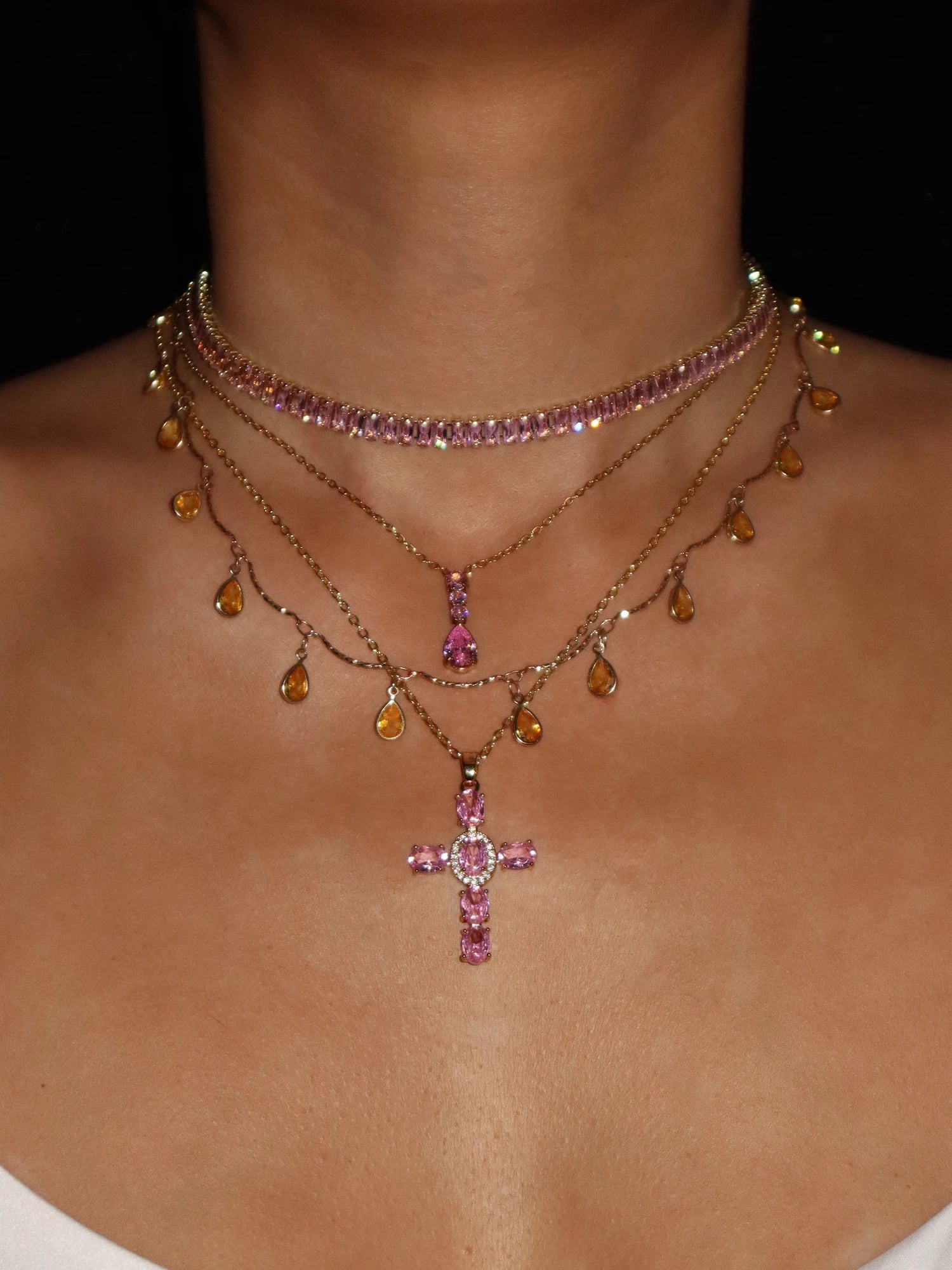 Josie Pink Golden Choker Necklace