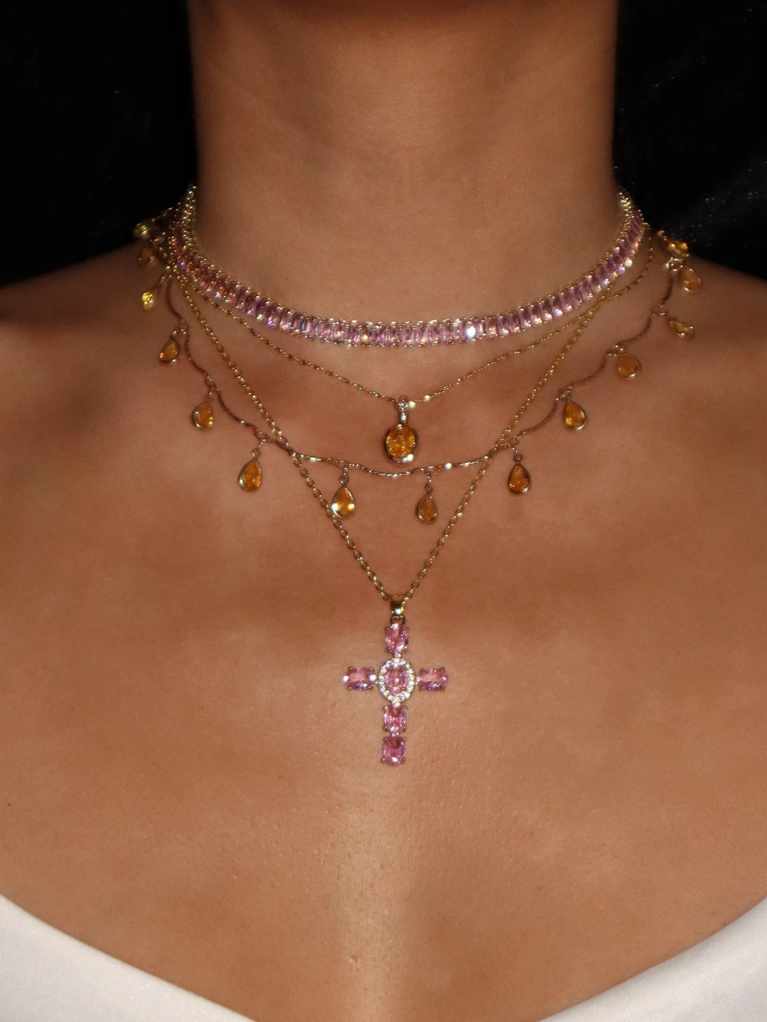 Josie Pink Golden Choker Necklace