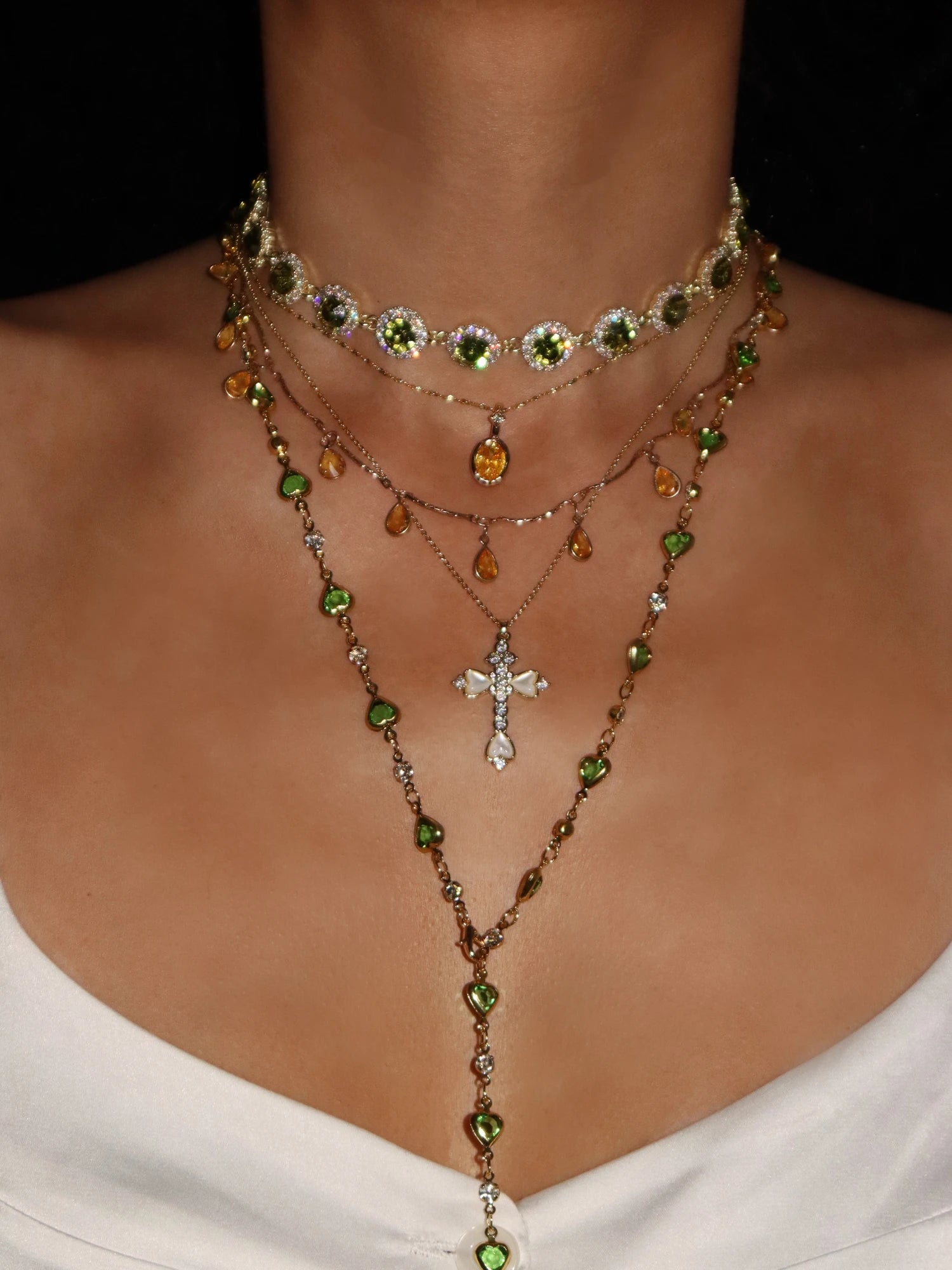 Margaret Green Hearts Long Necklace
