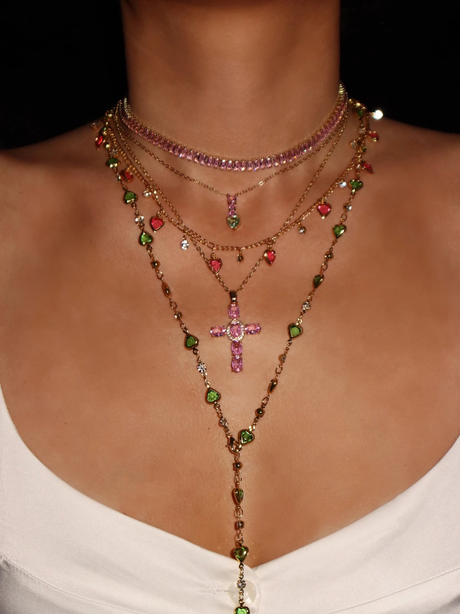 Ada Pink Hearts Chain Necklace