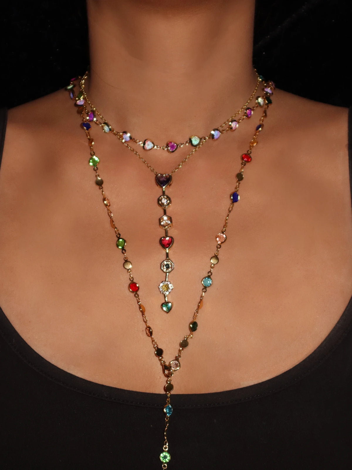 Margaret Light Colored Hearts Necklace - Kuri Jewelry