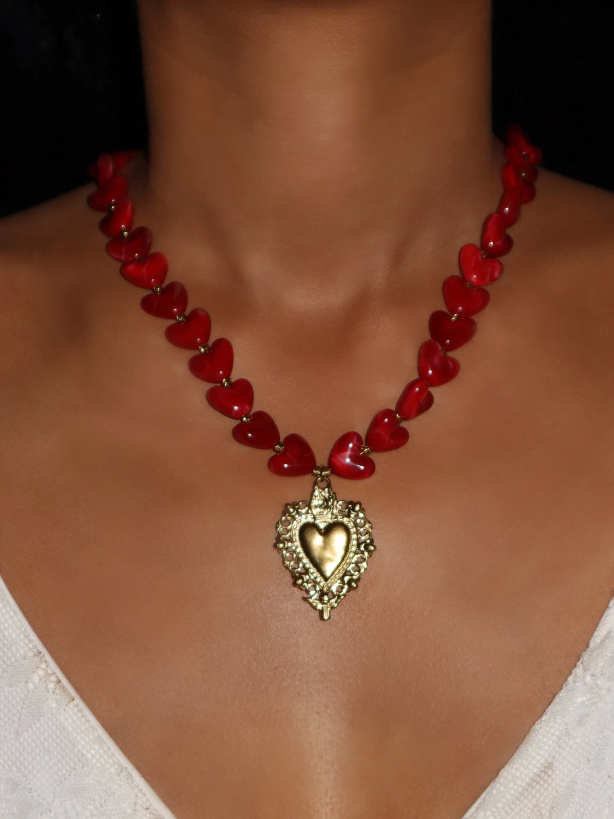 Sacred Chunky Red Hearts Necklace