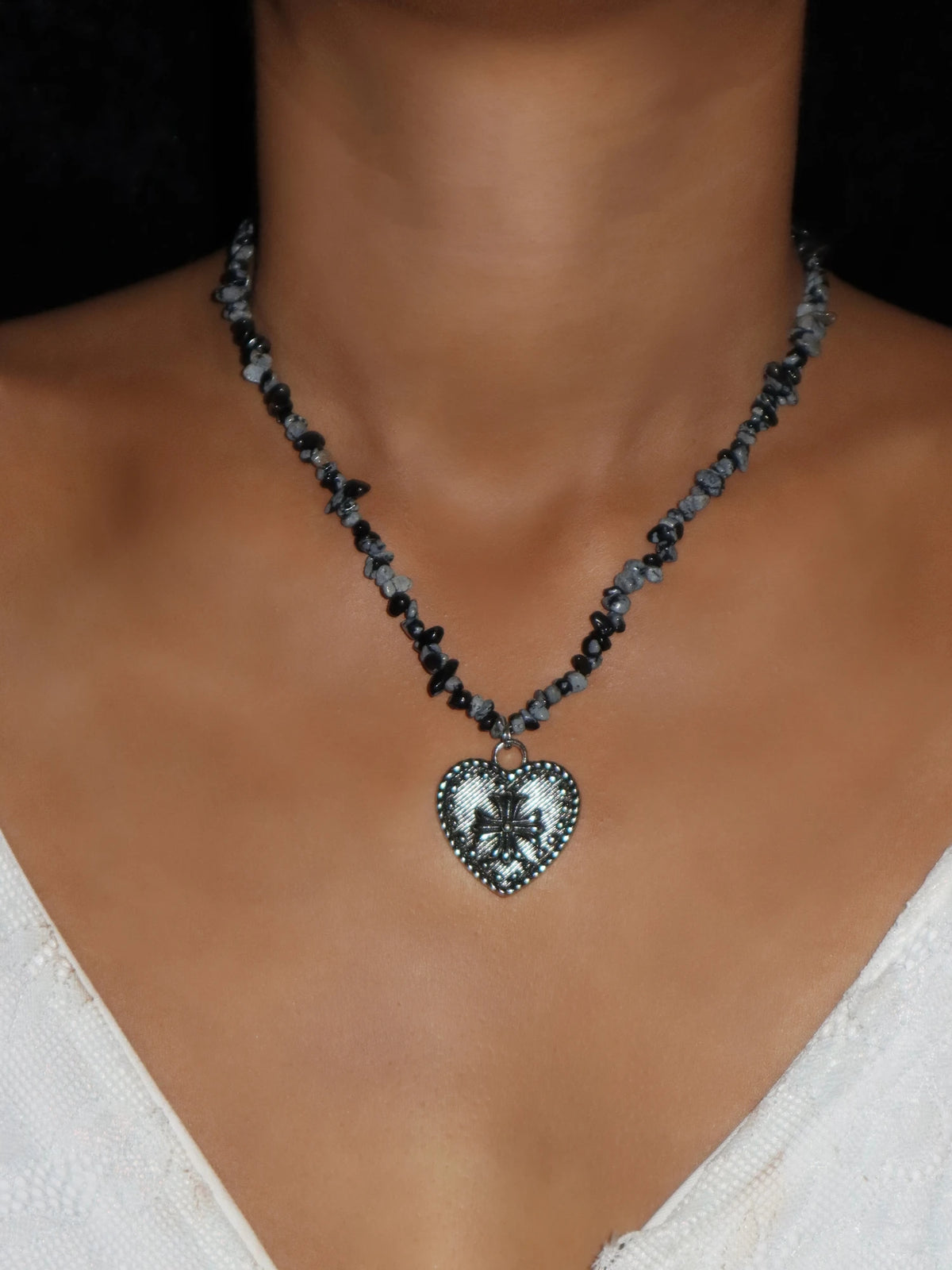 Goth Cross Heart Beaded Necklace