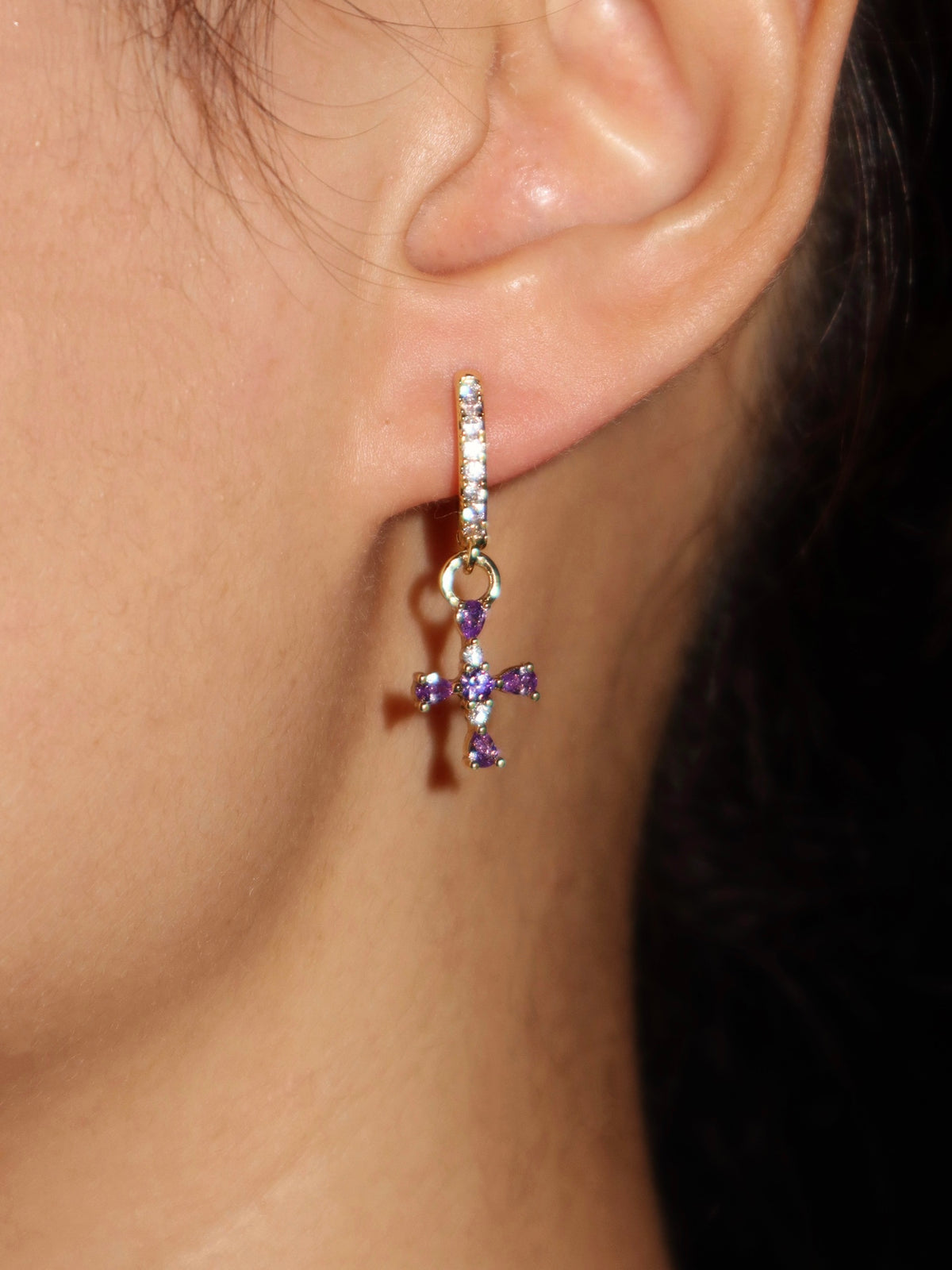 Breenda Purple Cross Earrings