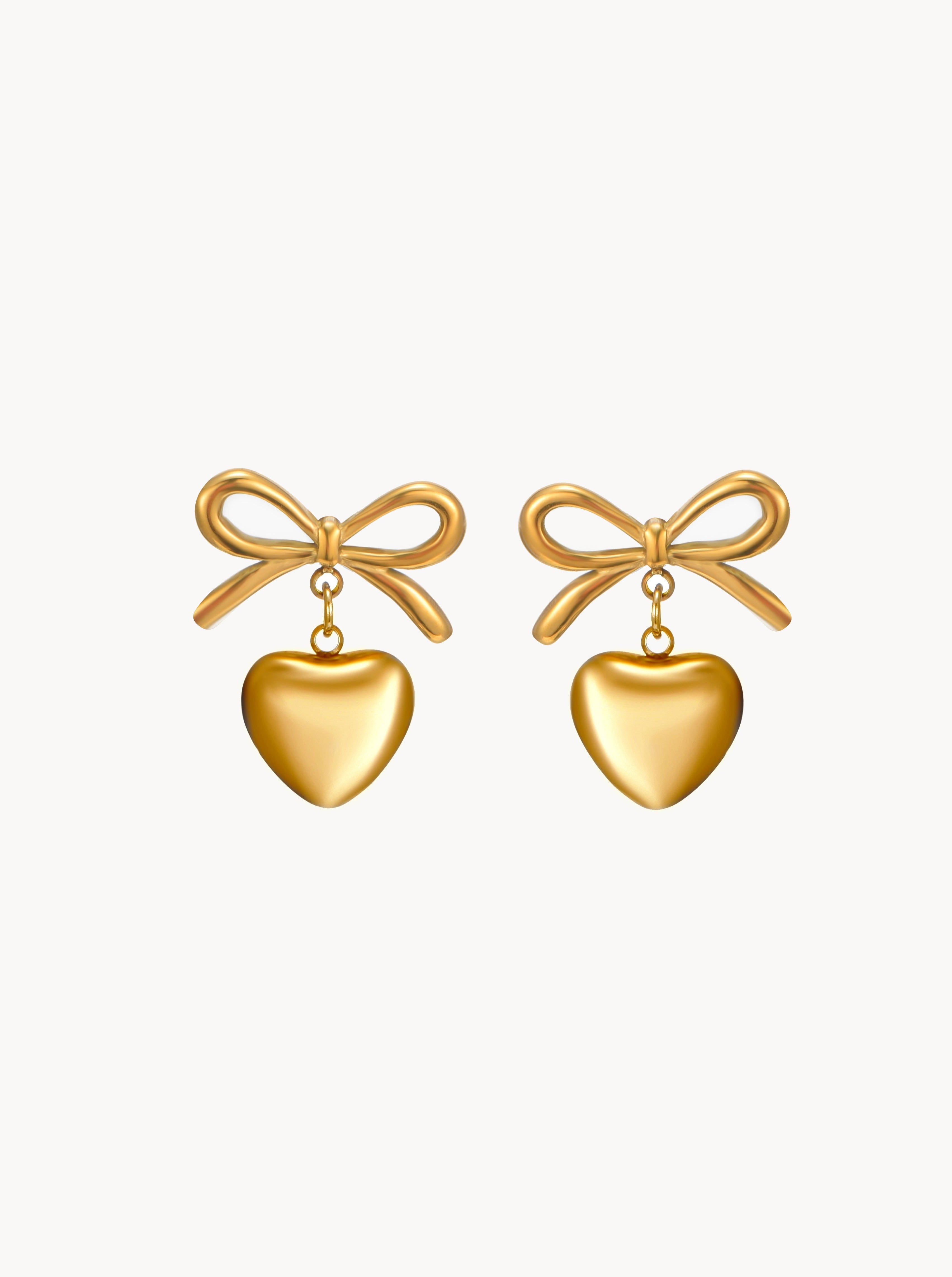 Gold Ribbon Heart Earrings