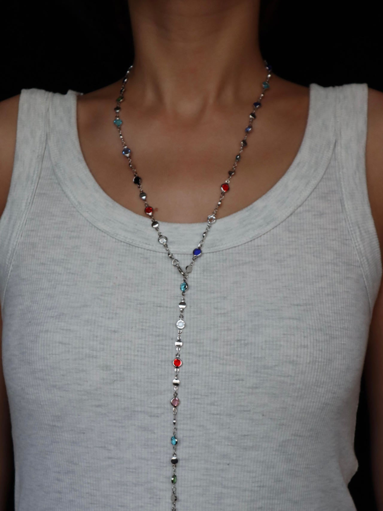 Jolie Colorful Lariat Necklace in Silver