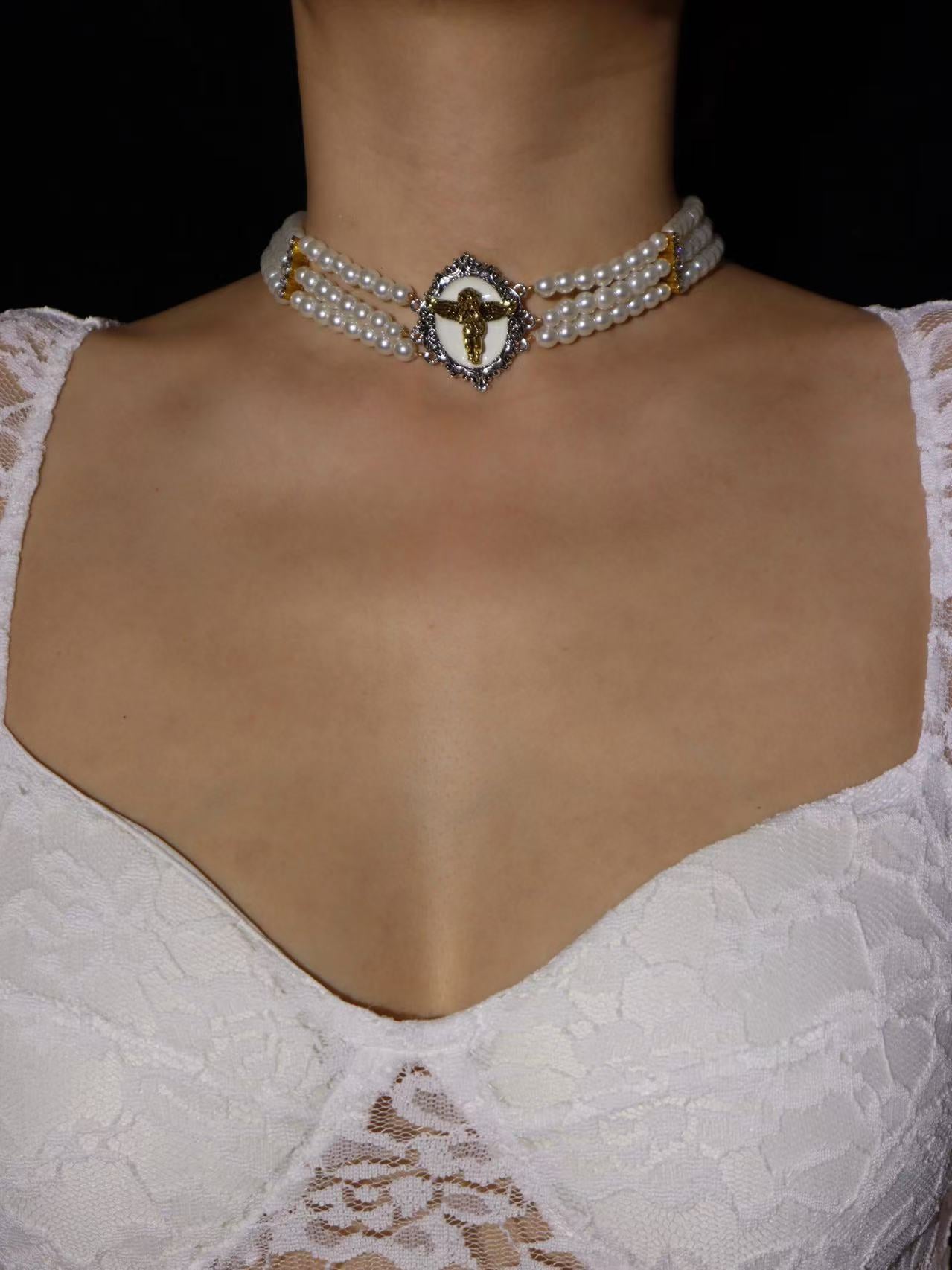 Angela Layered Pearl Choker Necklace