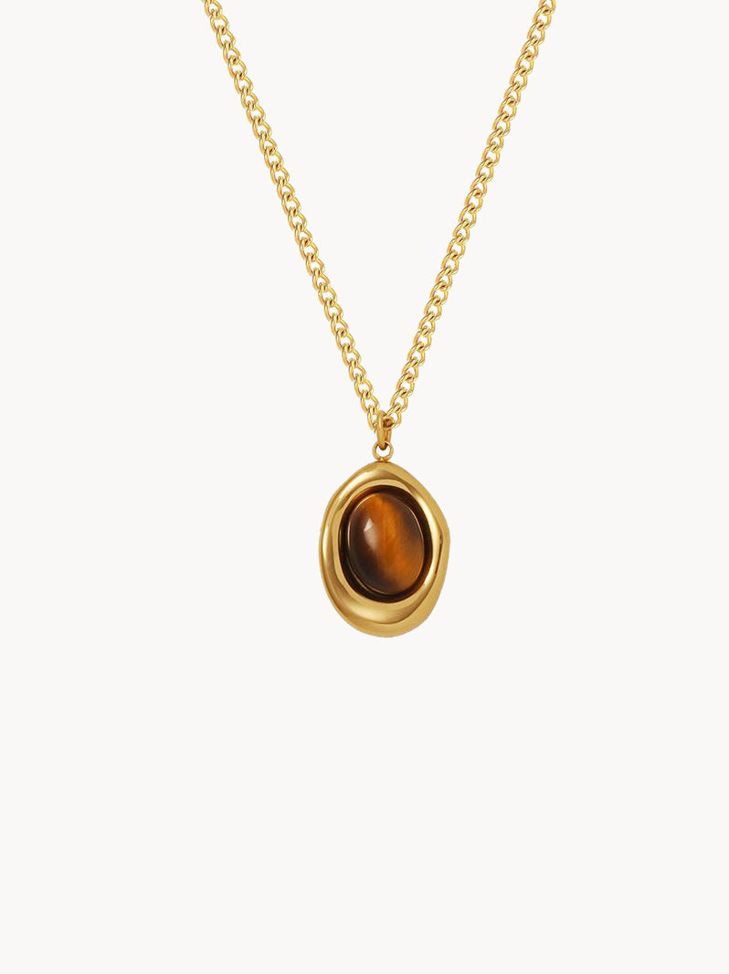 Tiger's Eye Stone Coffee Bean Necklace