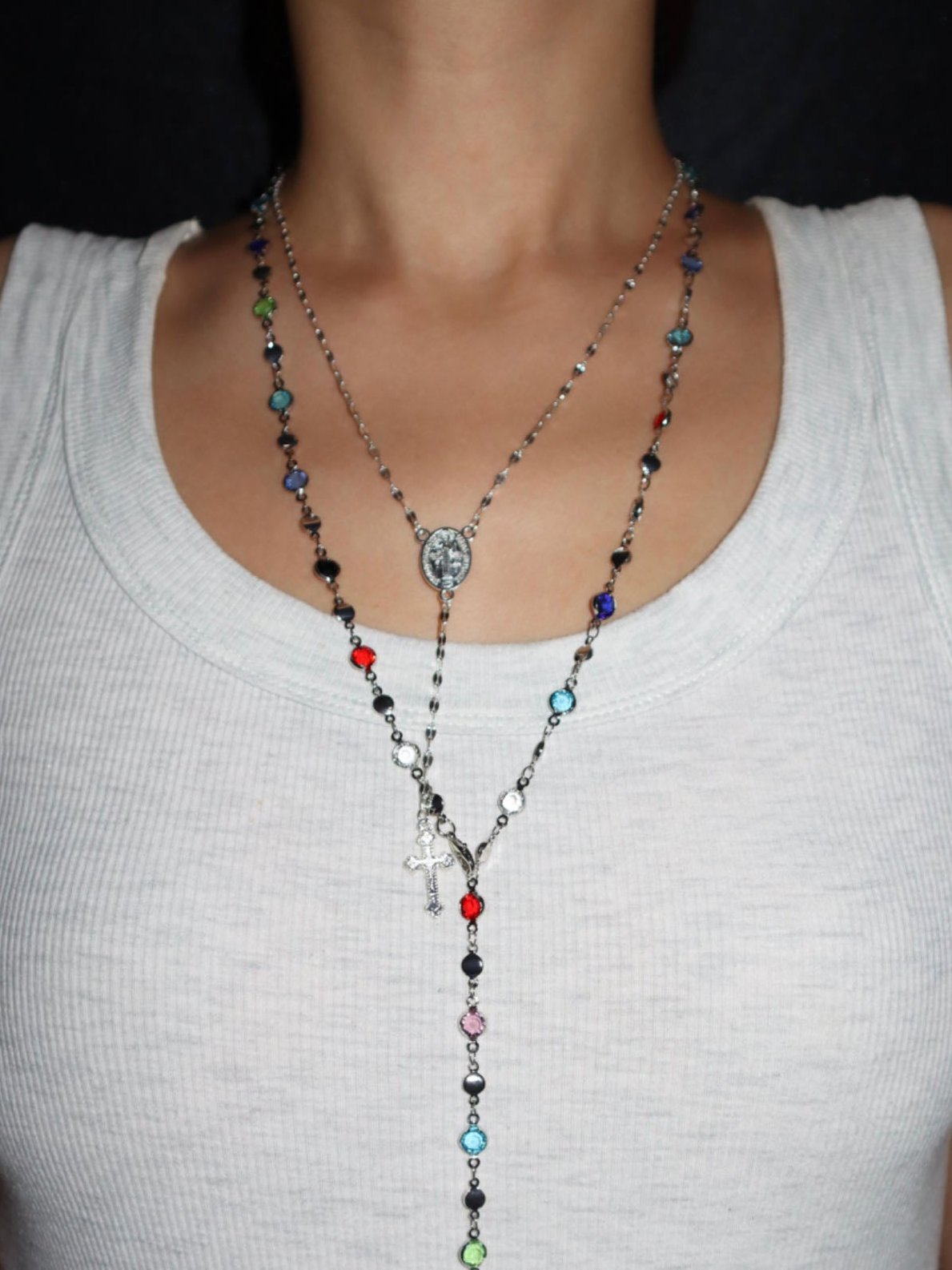 Jolie Colorful Lariat Necklace in Silver