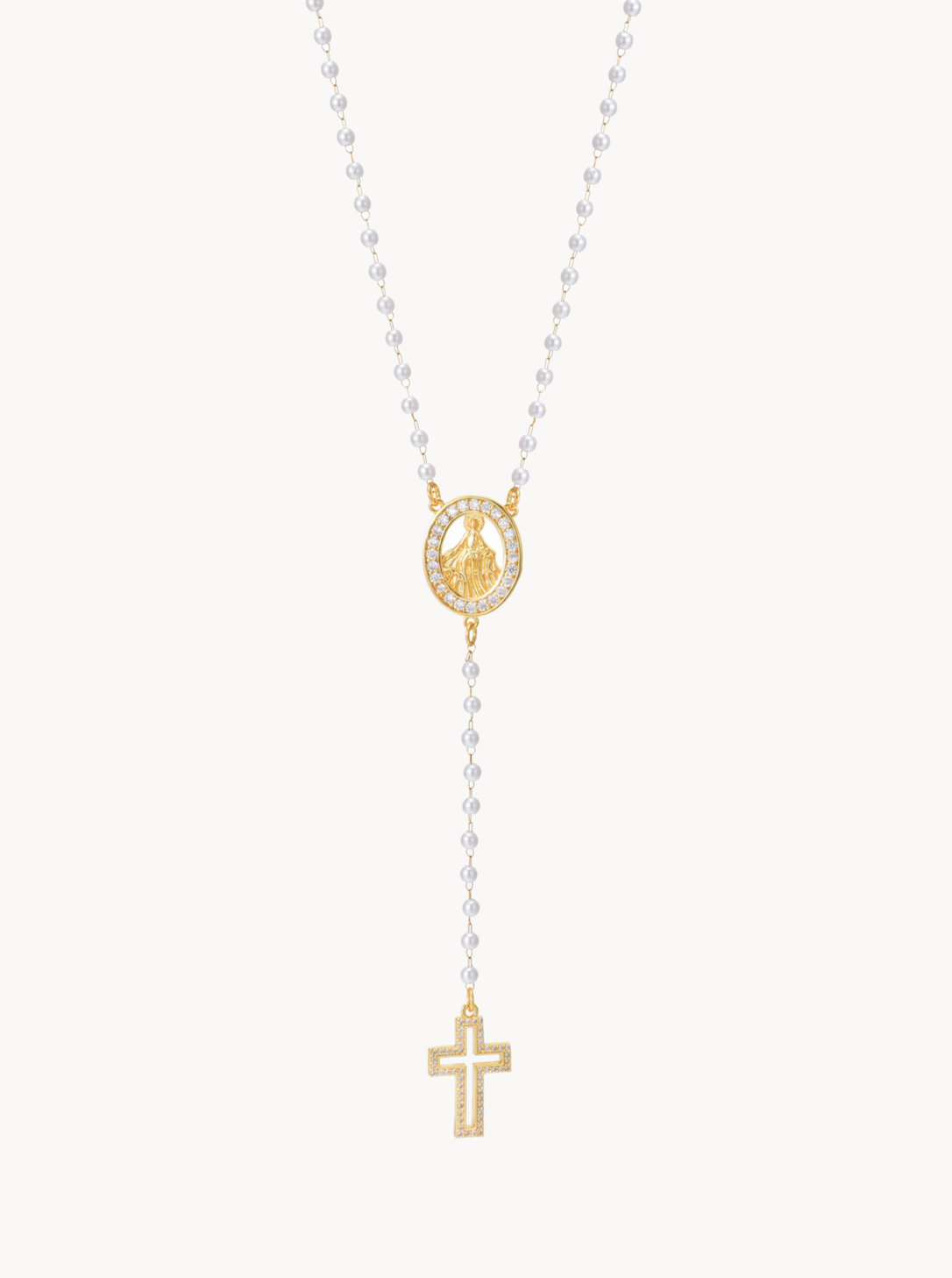 Grace Pearl Cross Lariat Necklace