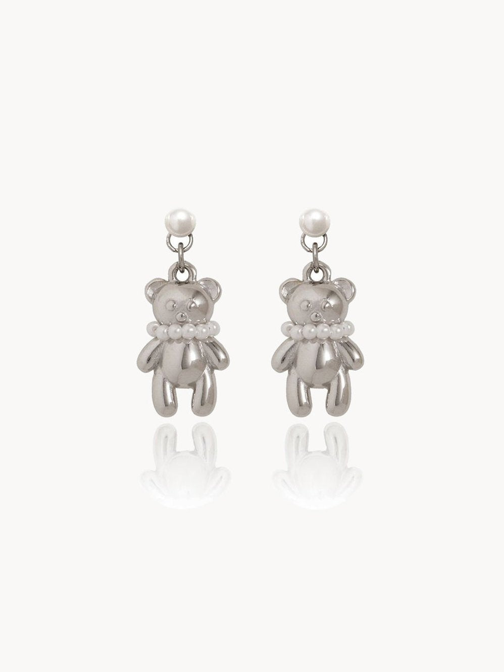 Pearl Bear Silver Earrings