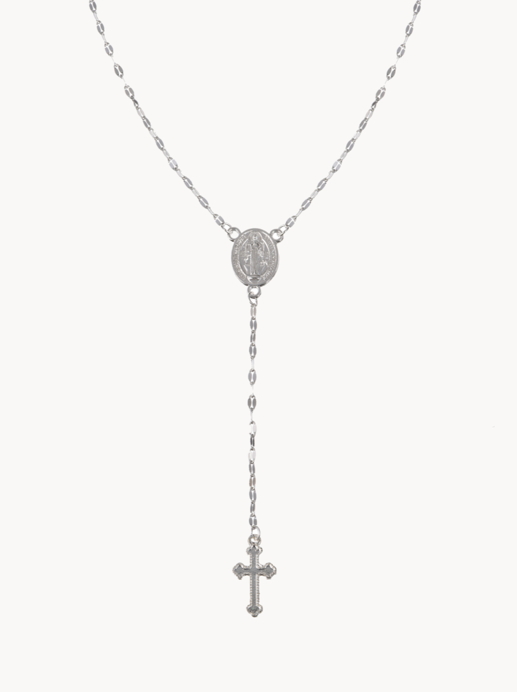 Gloria Cross Lariat Necklace in Silver