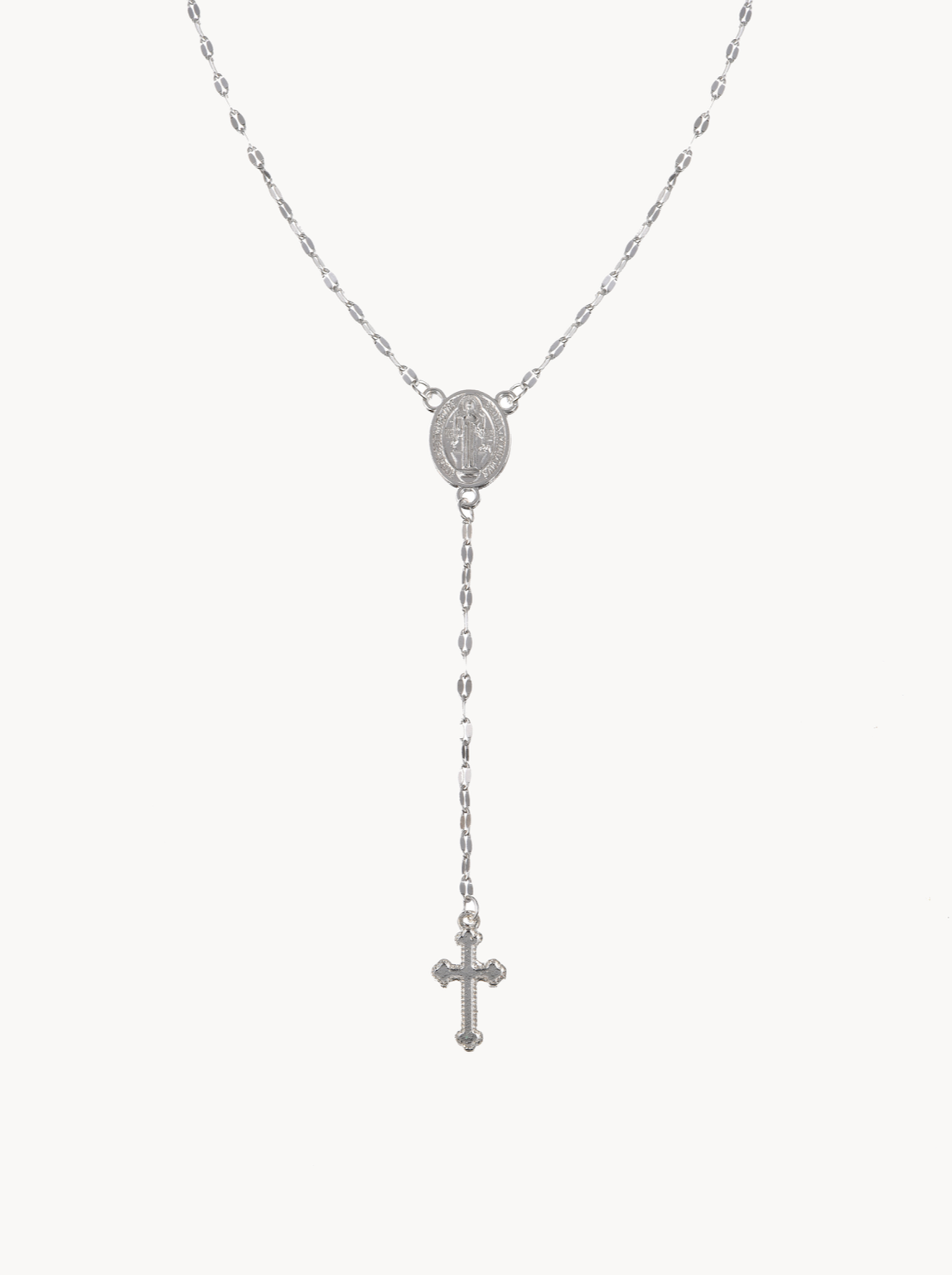 Gloria Cross Lariat Necklace in Silver