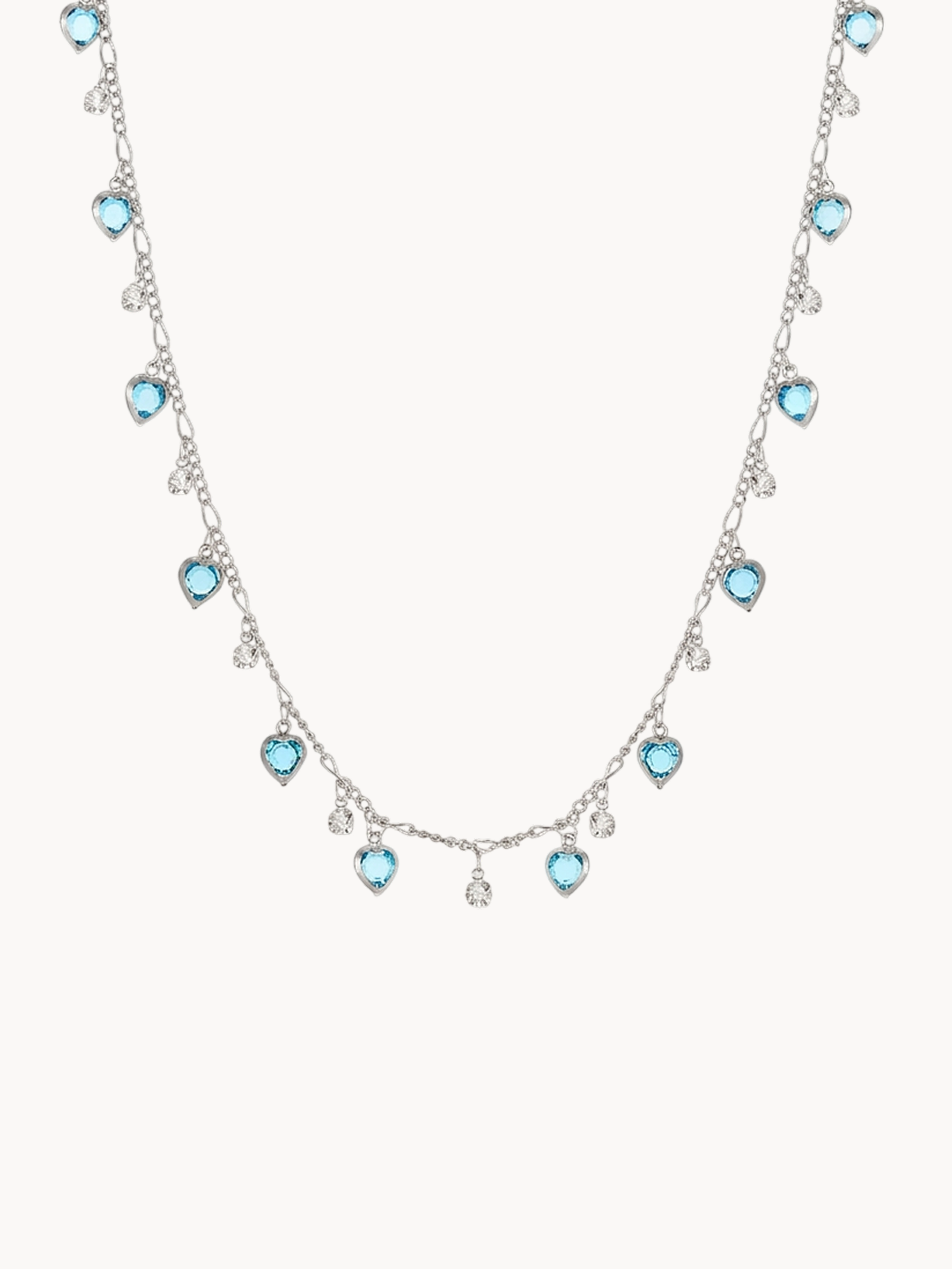 Ada Blue Hearts Chain Necklace in Silver - Kuri Jewelry