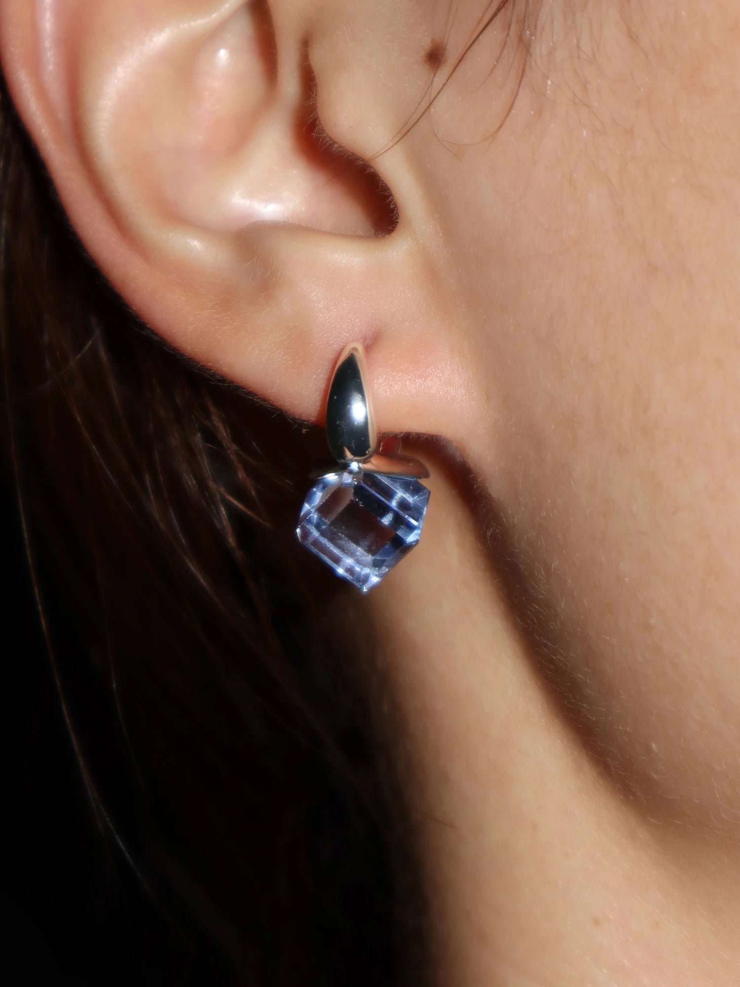 Blue Cube Silver Earrings