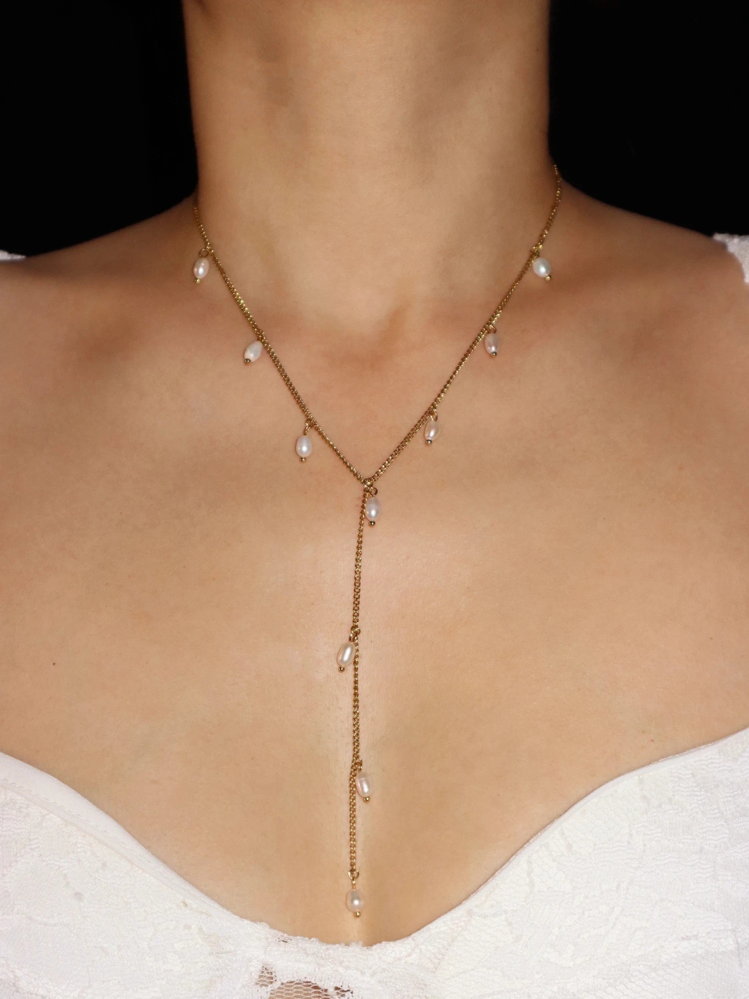 Bridget Pearl Lariat Necklace | Elegant Minimalist Jewelry – Kuri