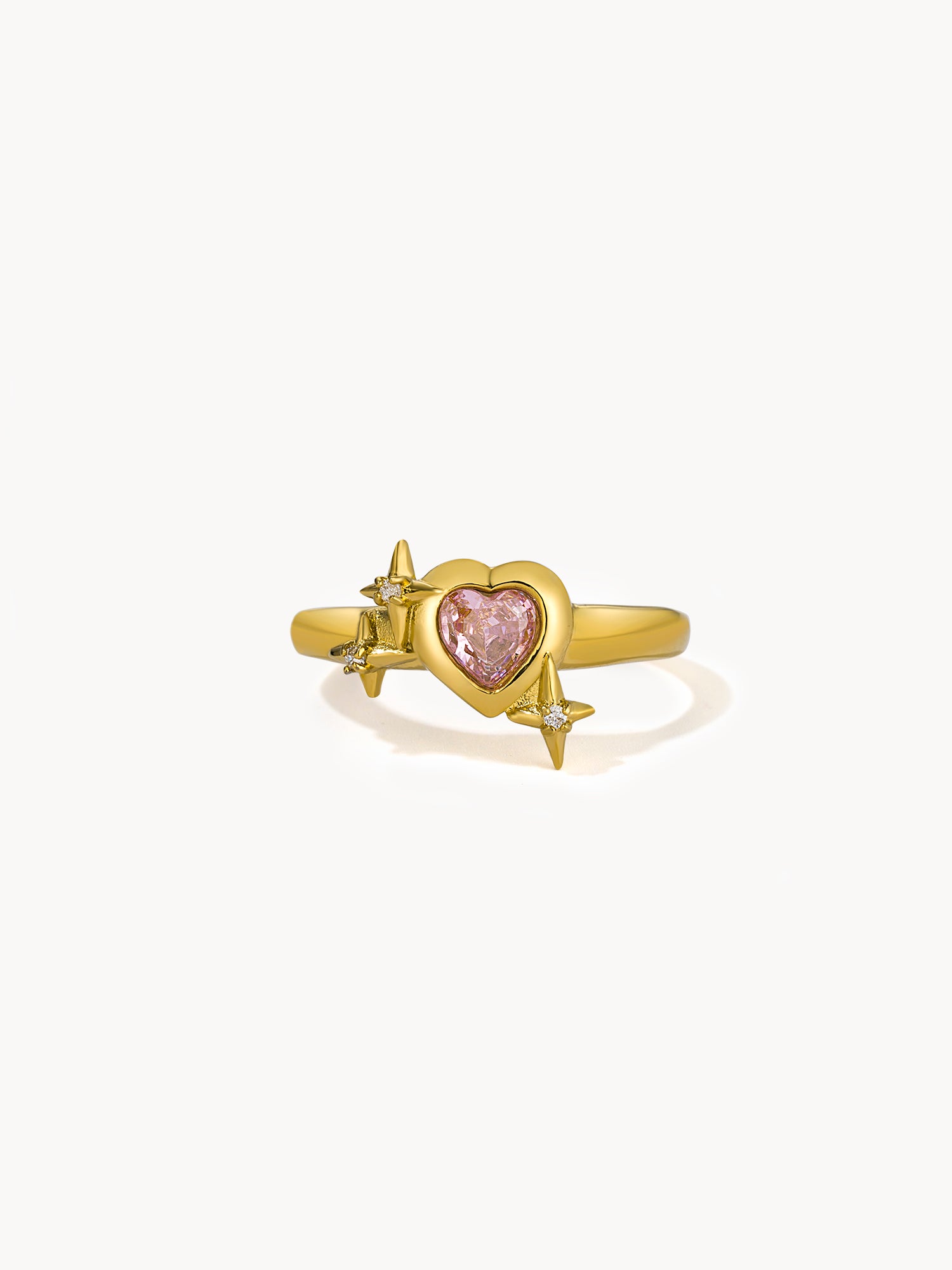 Pink Heart & Celestial Star Gold Ring