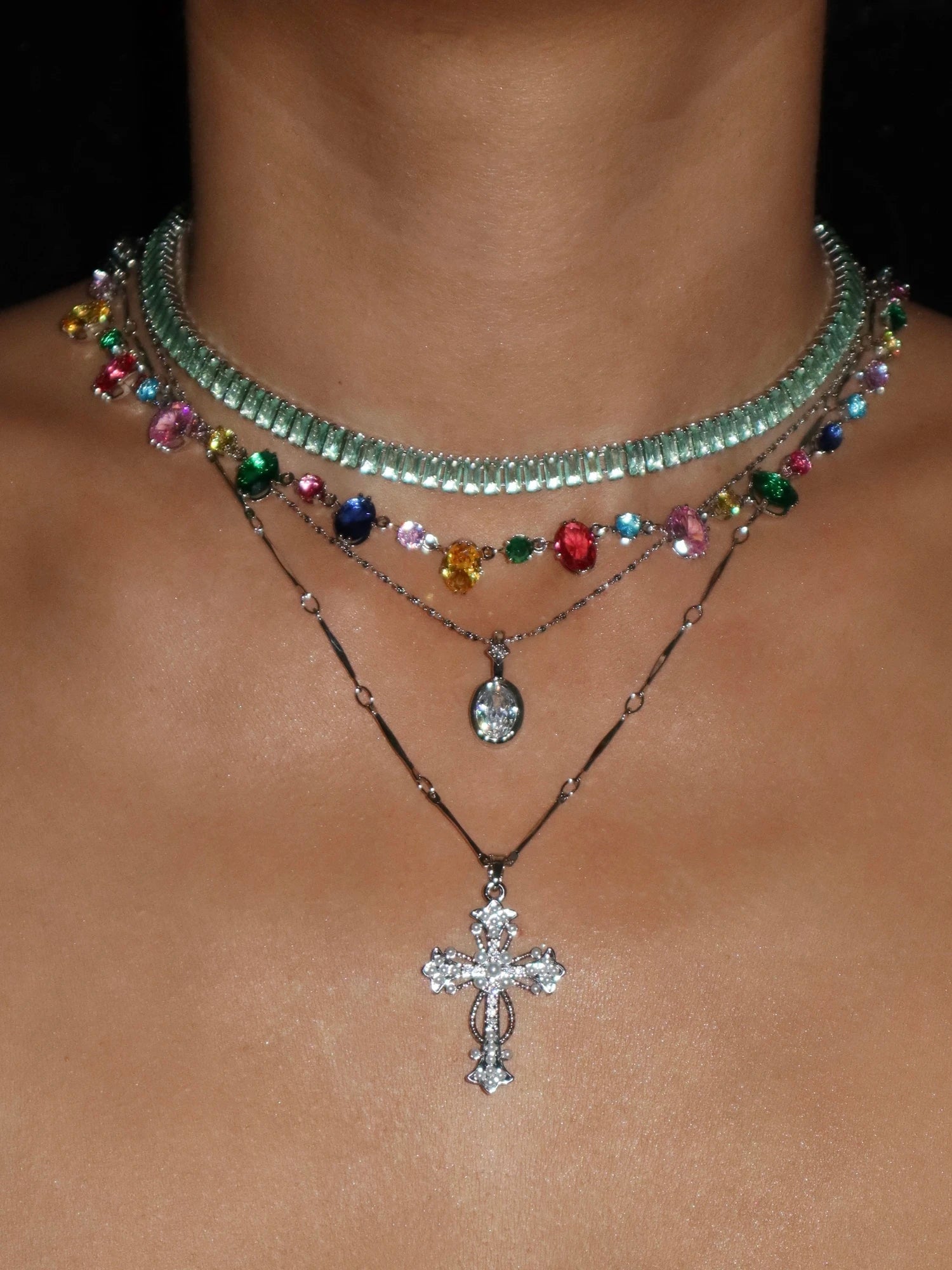 Silvia Gold Pearl Cross Silver Necklace