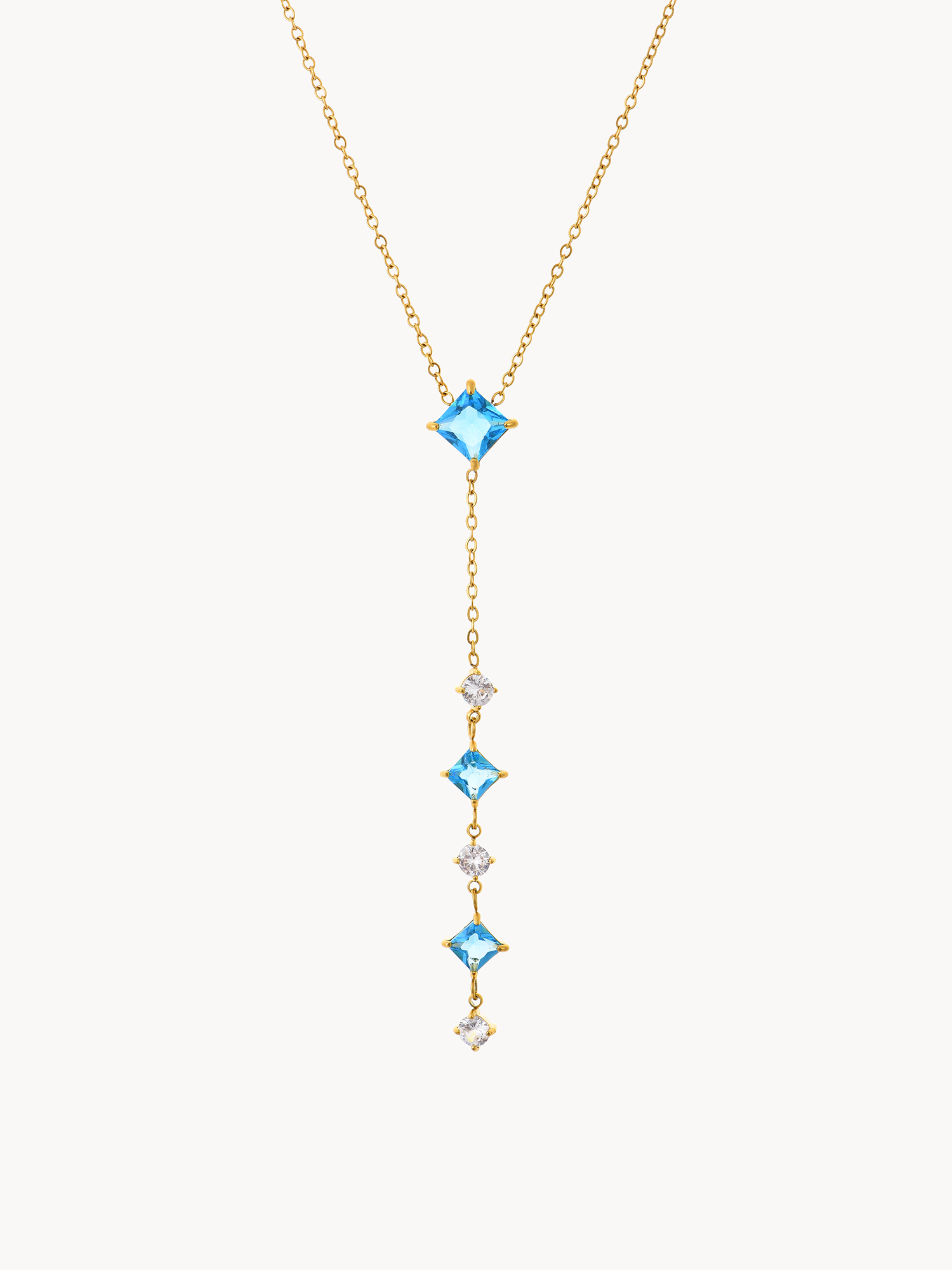 Mavis Blue Square Lariat Necklace