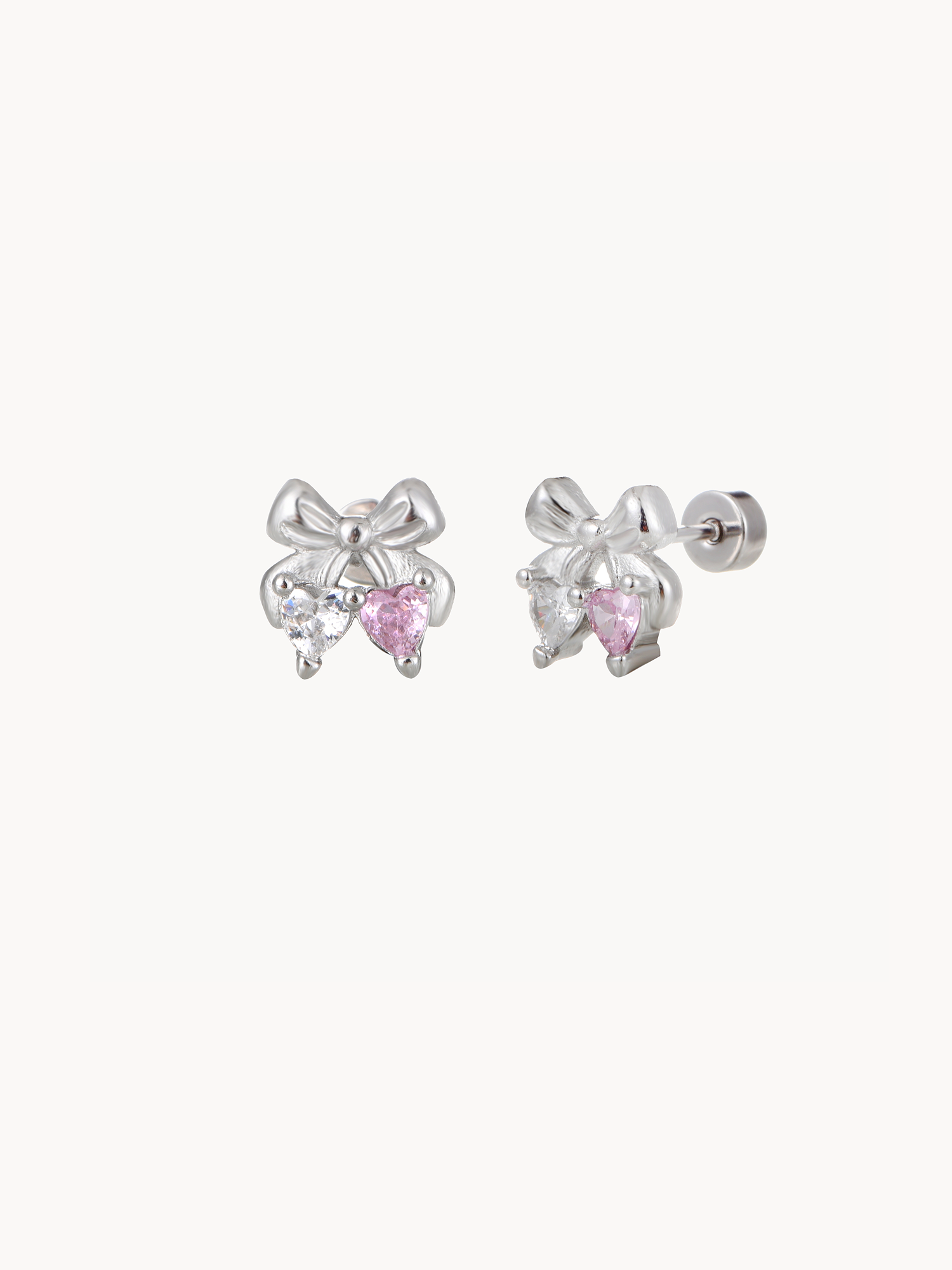 Giselle Ribbon Hearts Silver Earrings - Kuri Jewelry