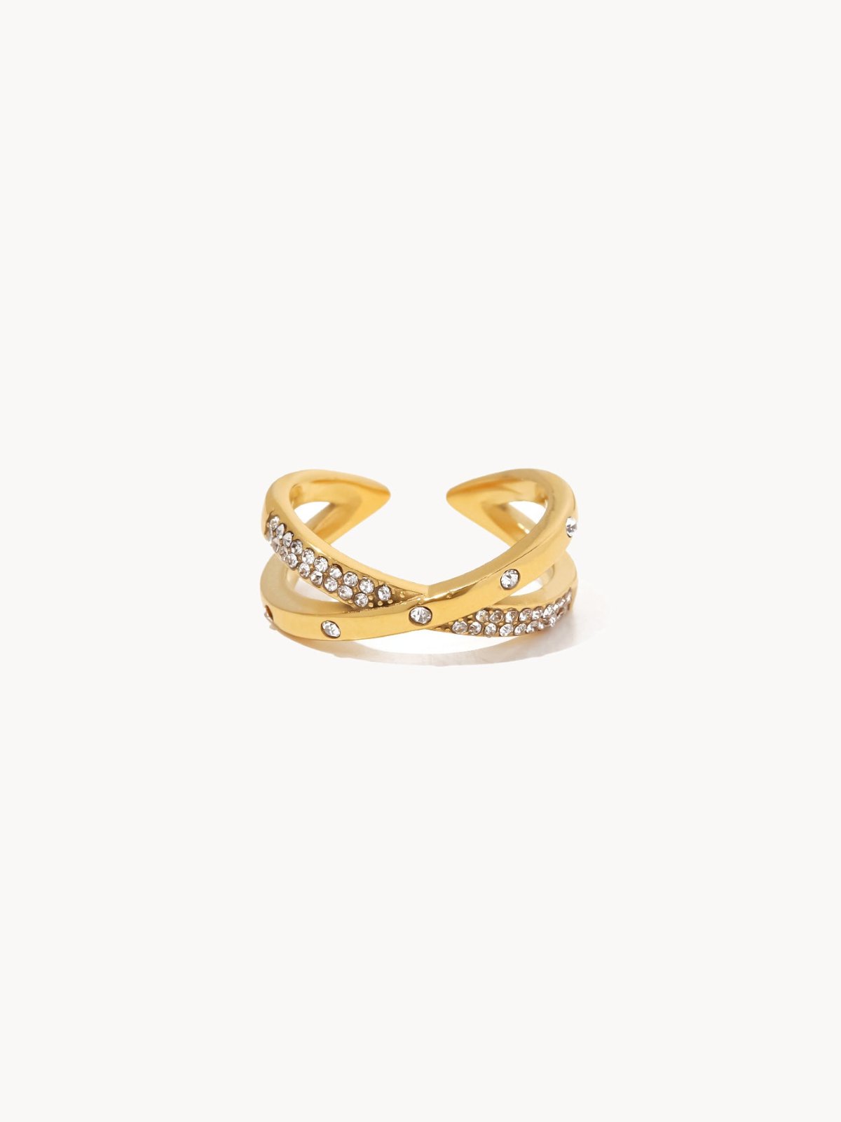 Glittering Golden Crossover Ring