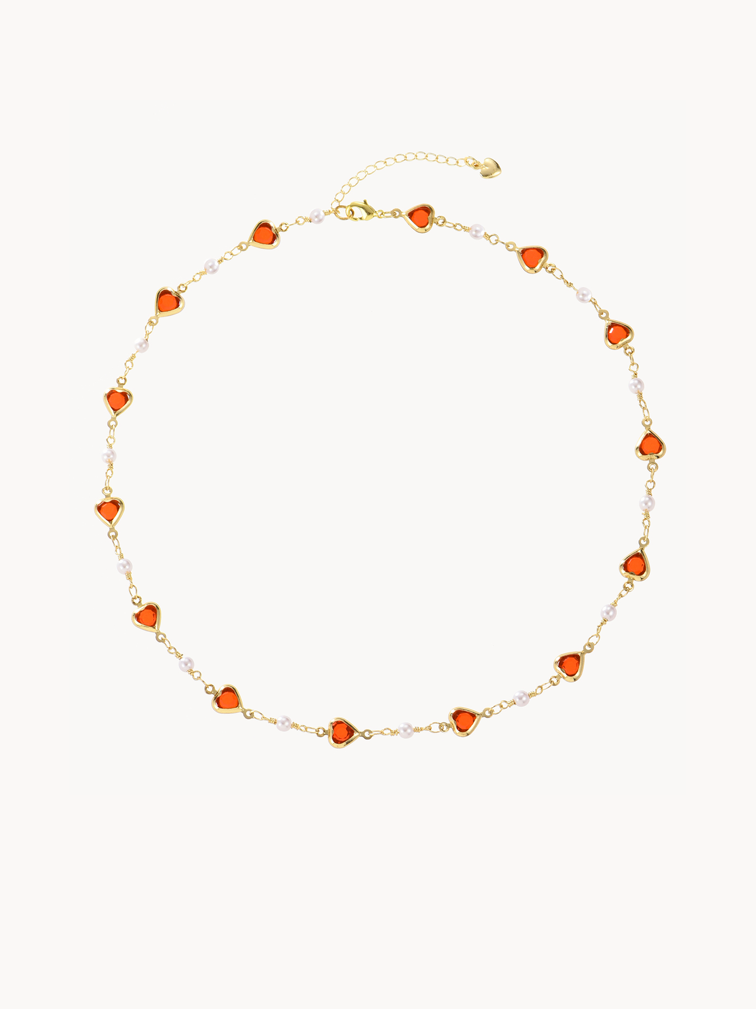 Margaret Red Hearts Pearl Chain Neckalce - Kuri Jewelry