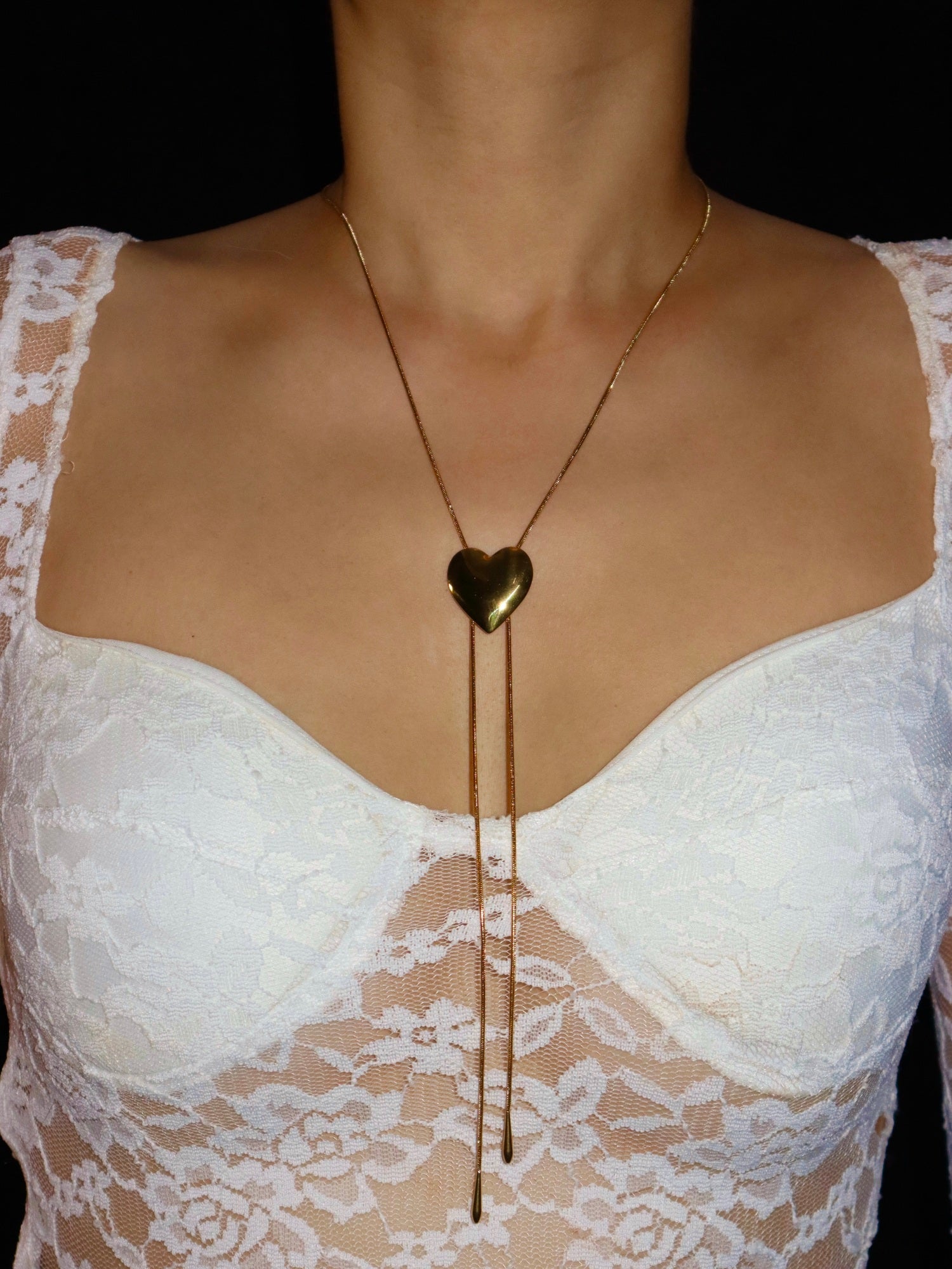 Heart Adjustable Golden Herringbone Long Necklace | Elegant Minimalist Jewelry – Kuri