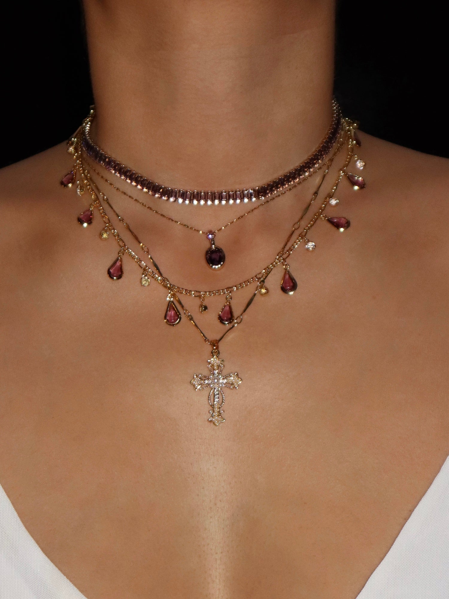 Silvia Gold Pearl Cross Necklace