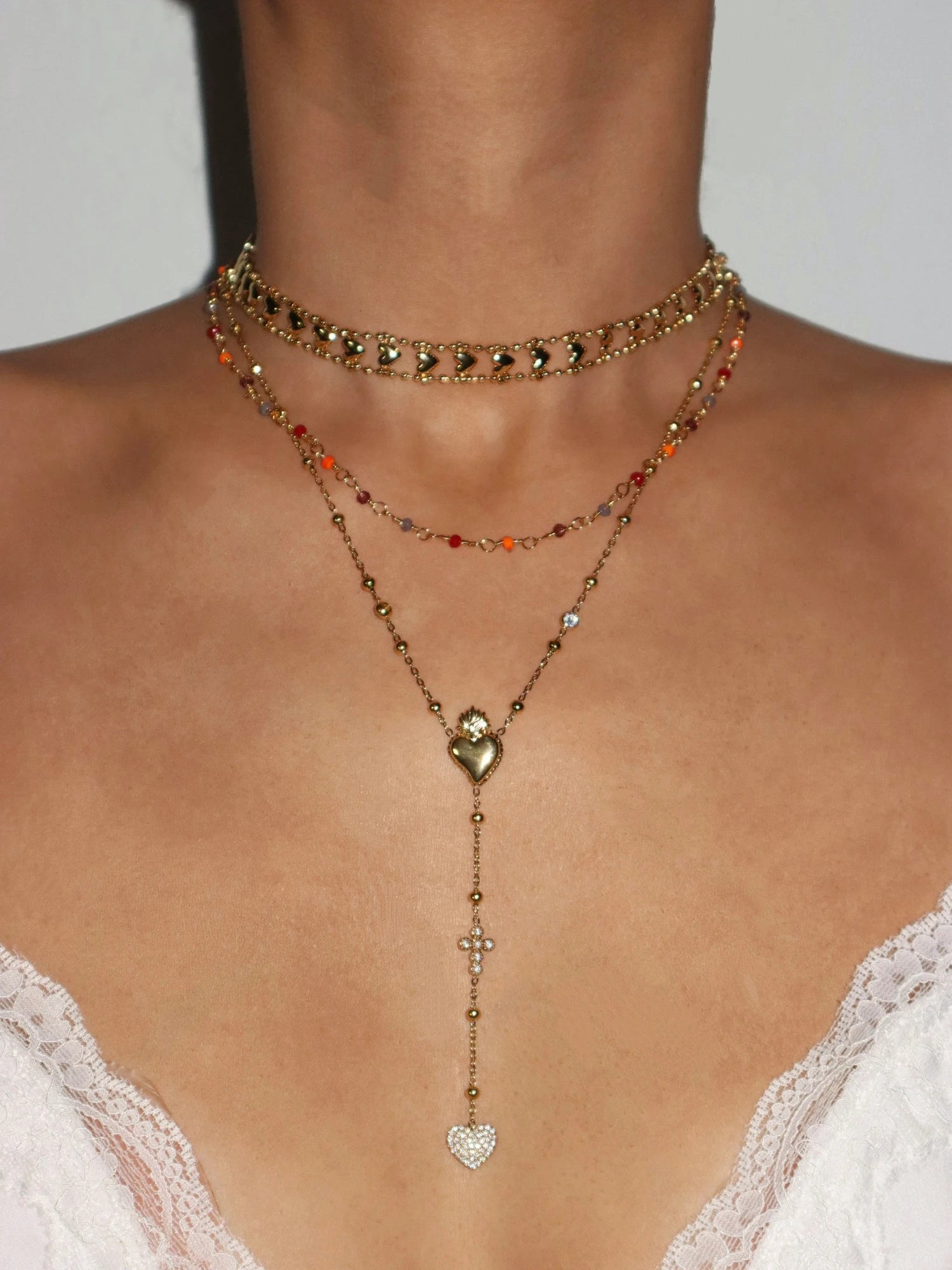 Mary Red Beaded Chain Necklace