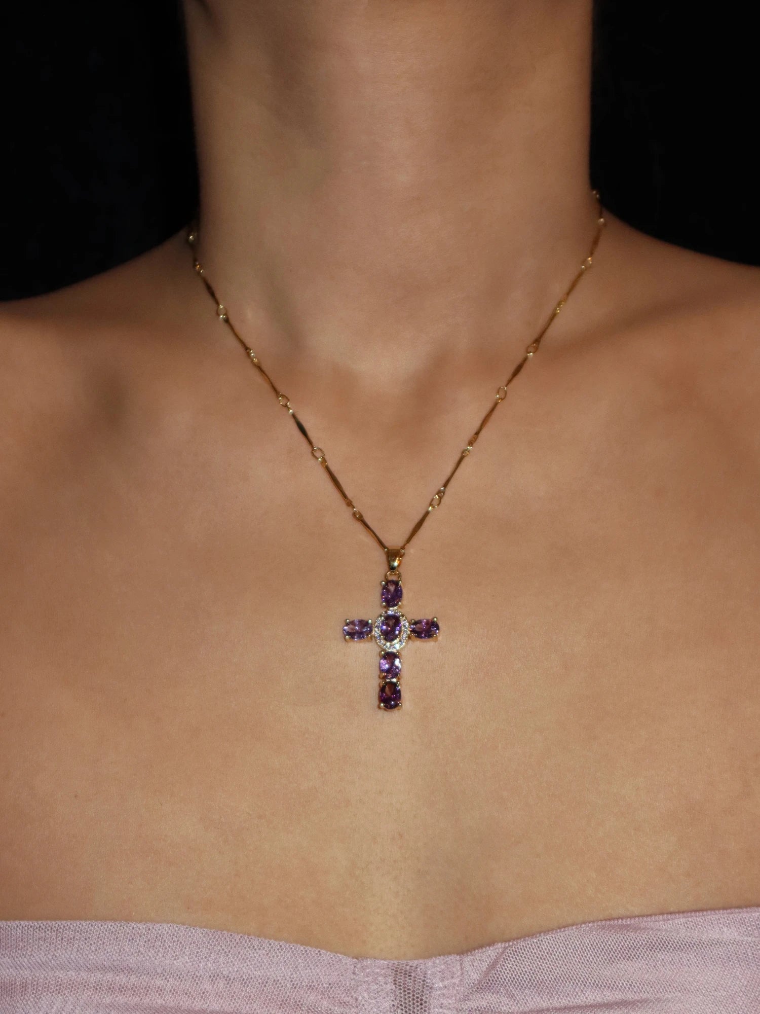 Elvira Purple Cross Necklace