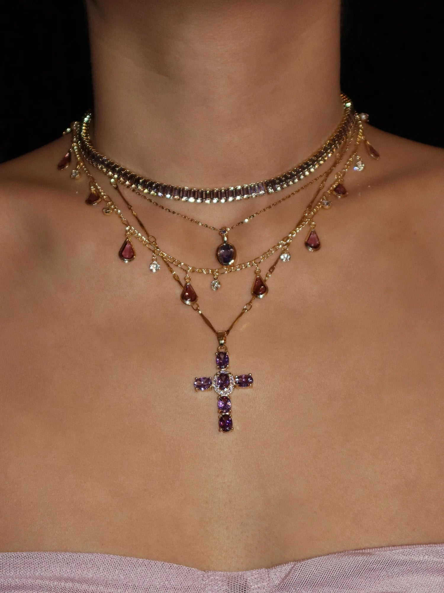 Elvira Purple Cross Necklace
