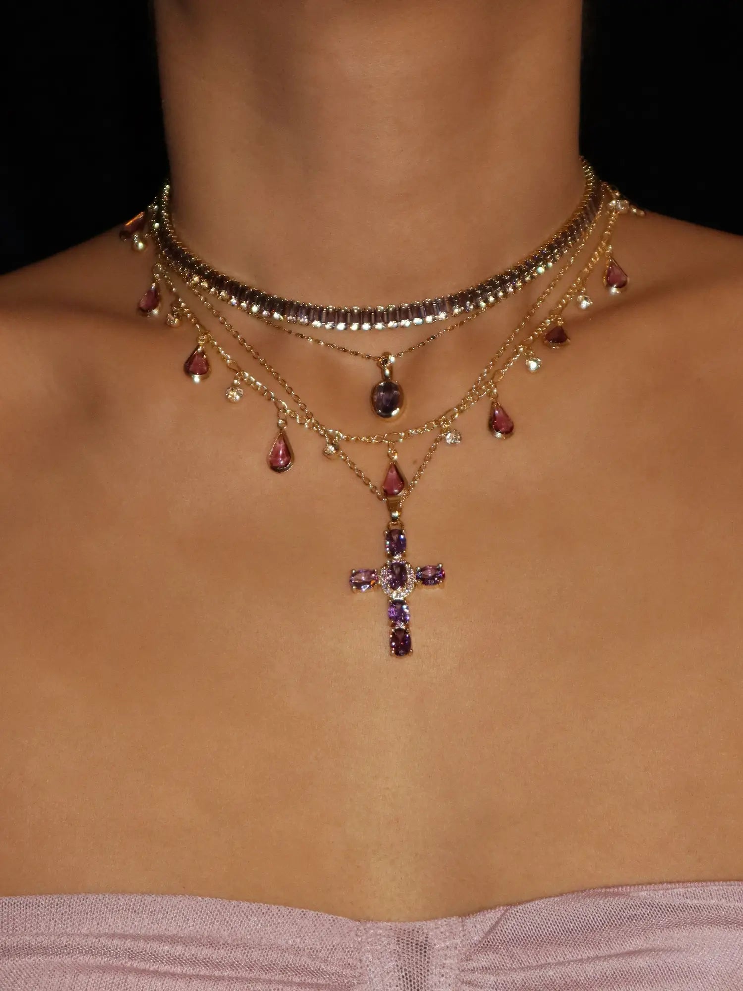 Elvira Purple Cross Necklace