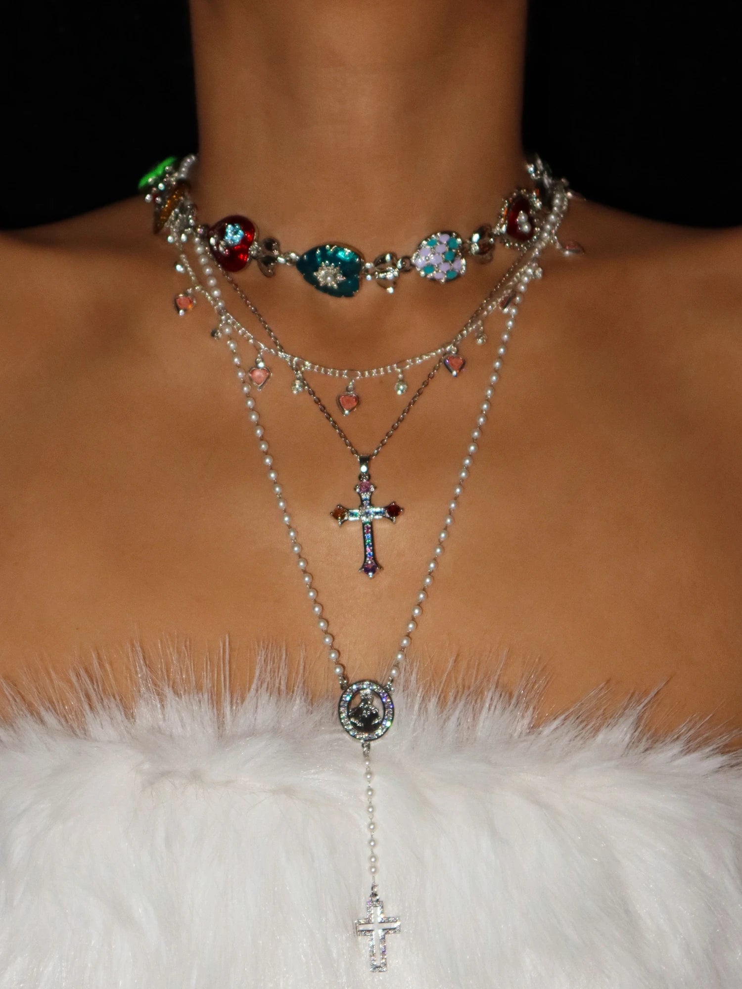 Ada Pink Hearts Silver Chain Necklace - Kuri Jewelry