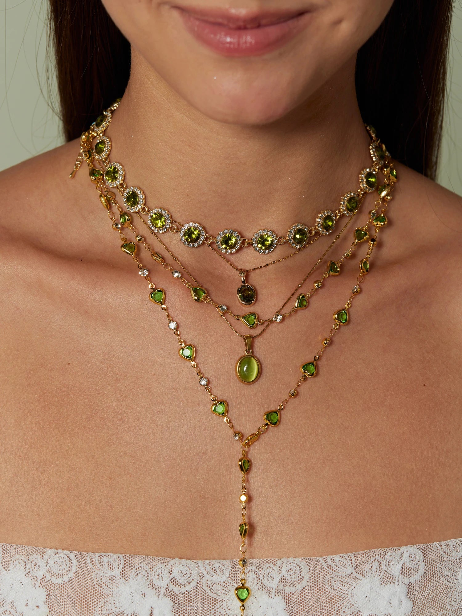 Green Cat's Eye Oval Pendant Necklace - Kuri Jewelry