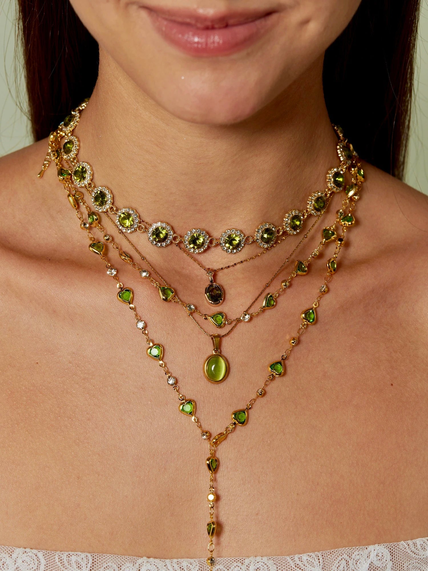 Green Cat's Eye Oval Pendant Necklace - Kuri Jewelry