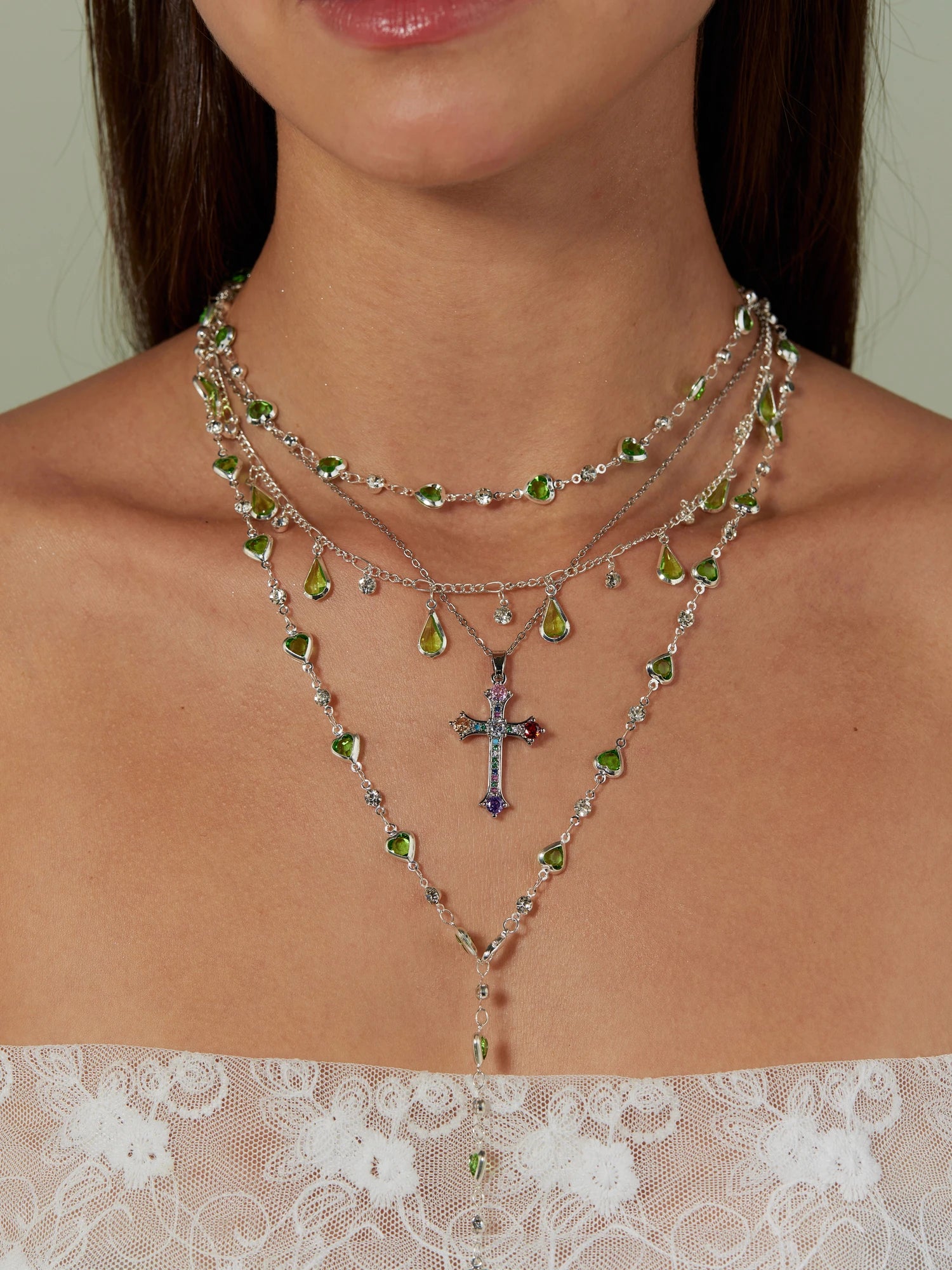 Alberta Green Waterdrop Silver Necklace - Kuri Jewelry