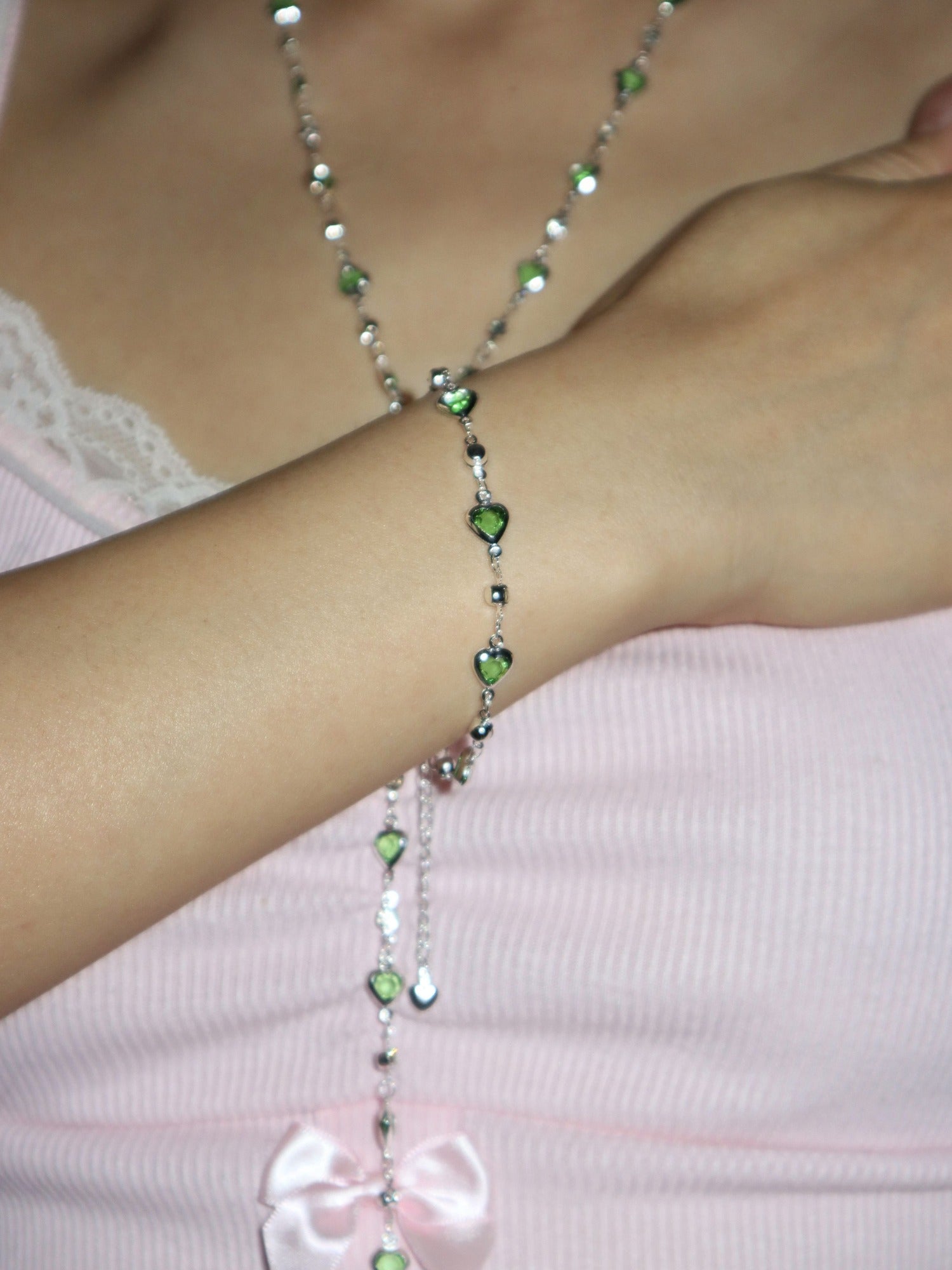 Margaret Green Hearts Bracelet
