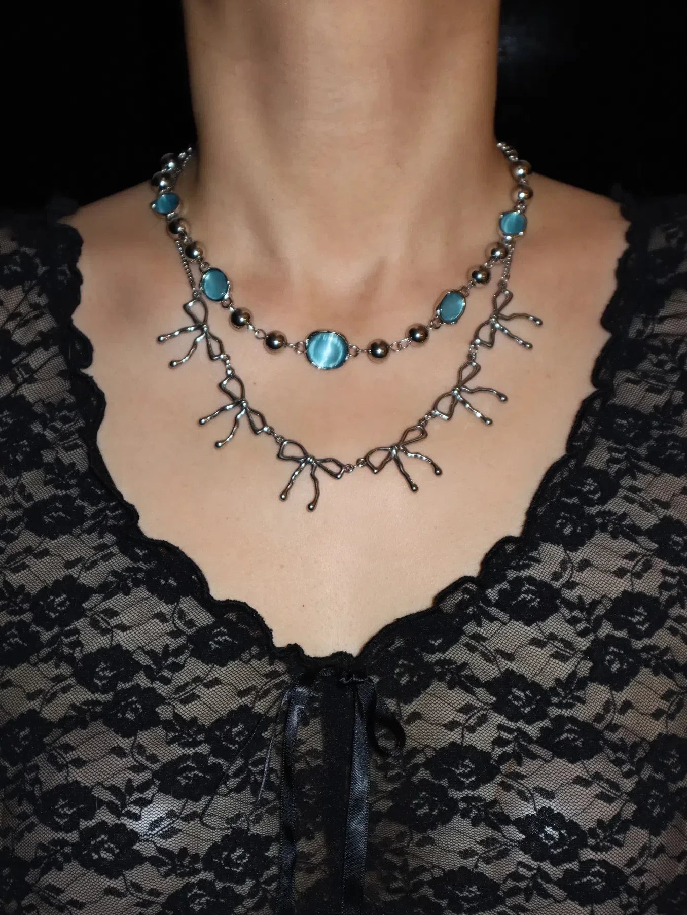 Cornelia Aqumarine Silver Chain Necklace - Kuri Jewelry