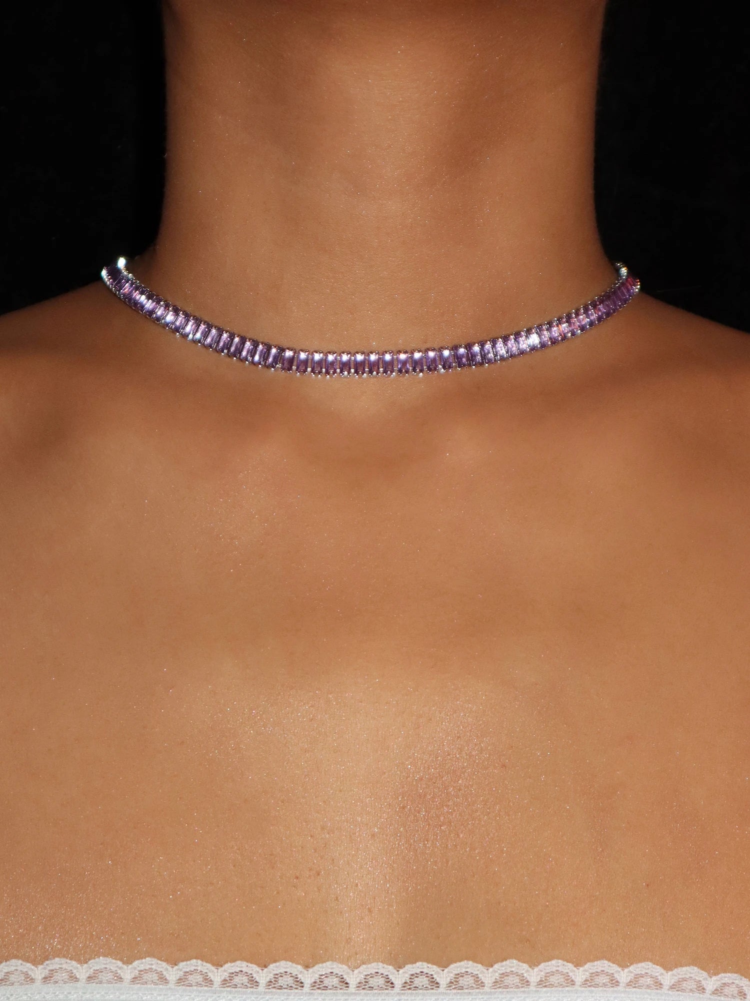 Josie Purple Choker Necklace in Silver - Kuri Jewelry