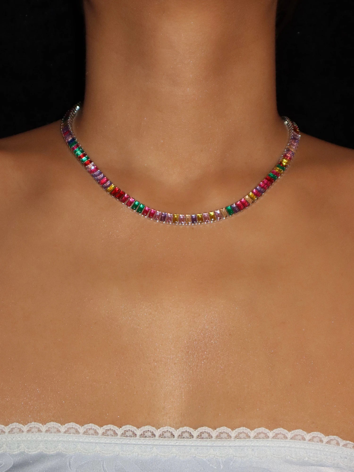 Josie Colorful Choker Necklace in Silver - Kuri Jewelry