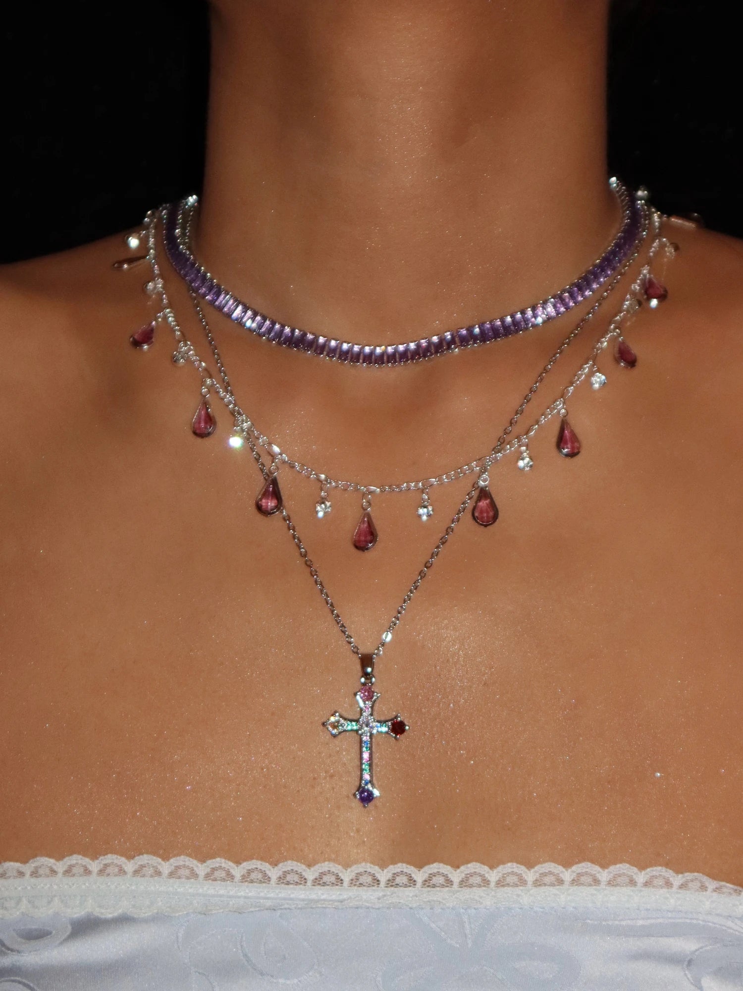 Josie Purple Choker Necklace in Silver - Kuri Jewelry