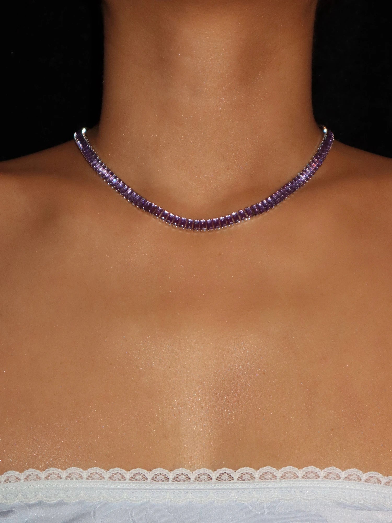 Josie Purple Choker Necklace in Silver - Kuri Jewelry